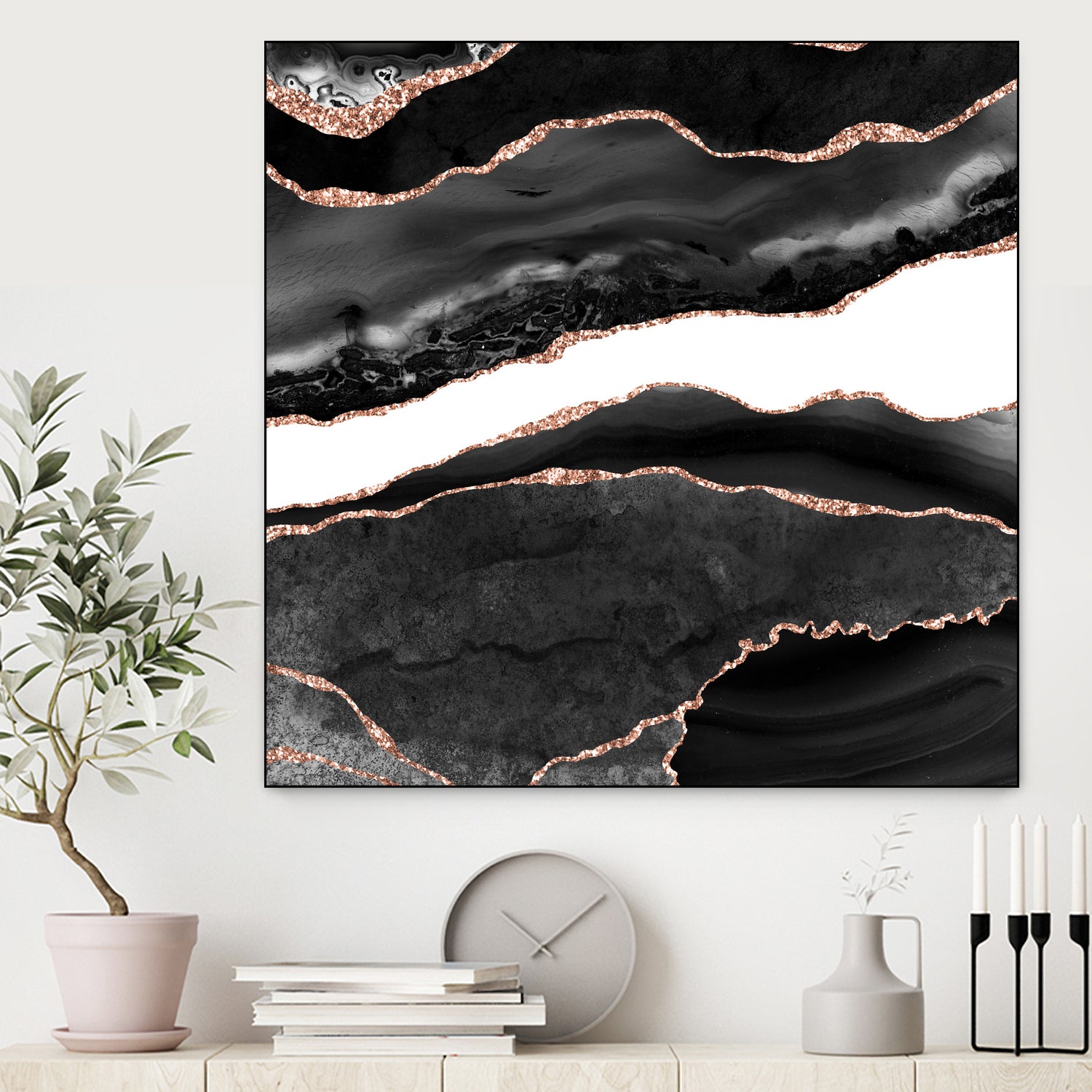 Black & Rose Gold Agate Texture 08 by Isabel Muñoz on GIANT ART - black digital painting