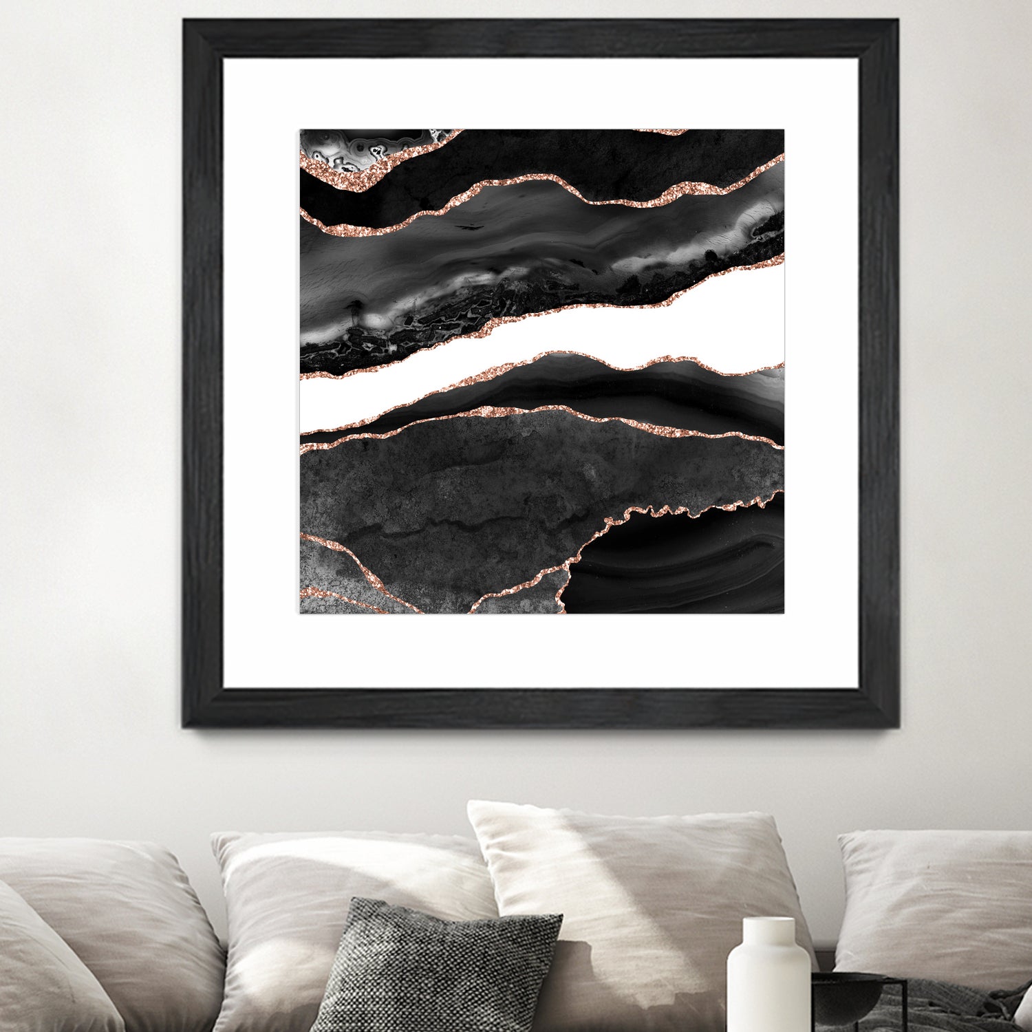 Black & Rose Gold Agate Texture 08 by Isabel Muñoz on GIANT ART - black digital painting