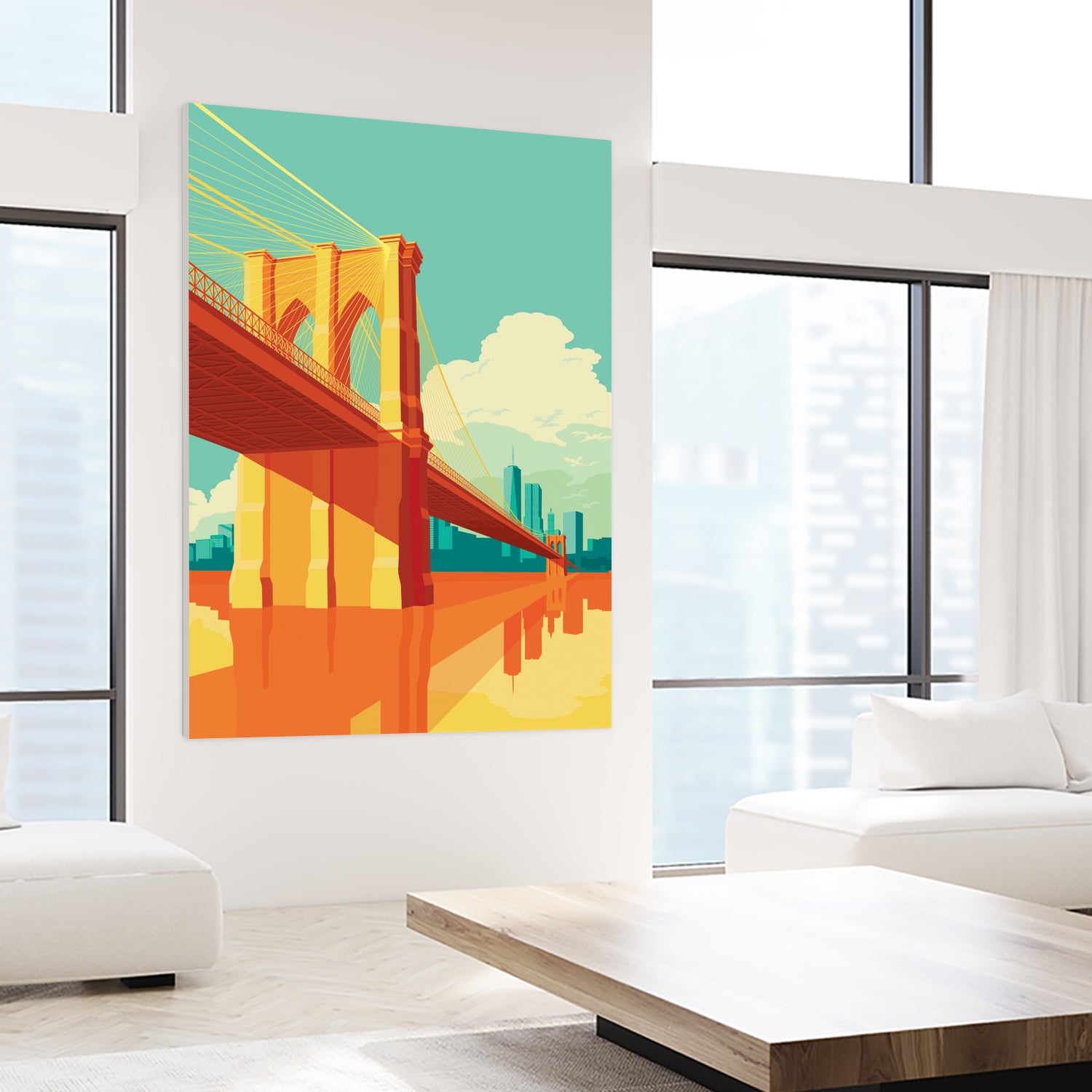 Brooklyn Bridge NYC by Remko Heemskerk on GIANT ART - orange digital drawing