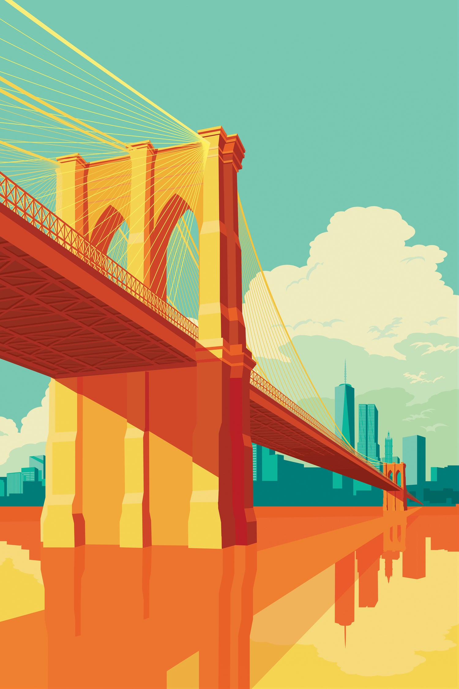 Brooklyn Bridge NYC by Remko Heemskerk on GIANT ART - orange digital drawing