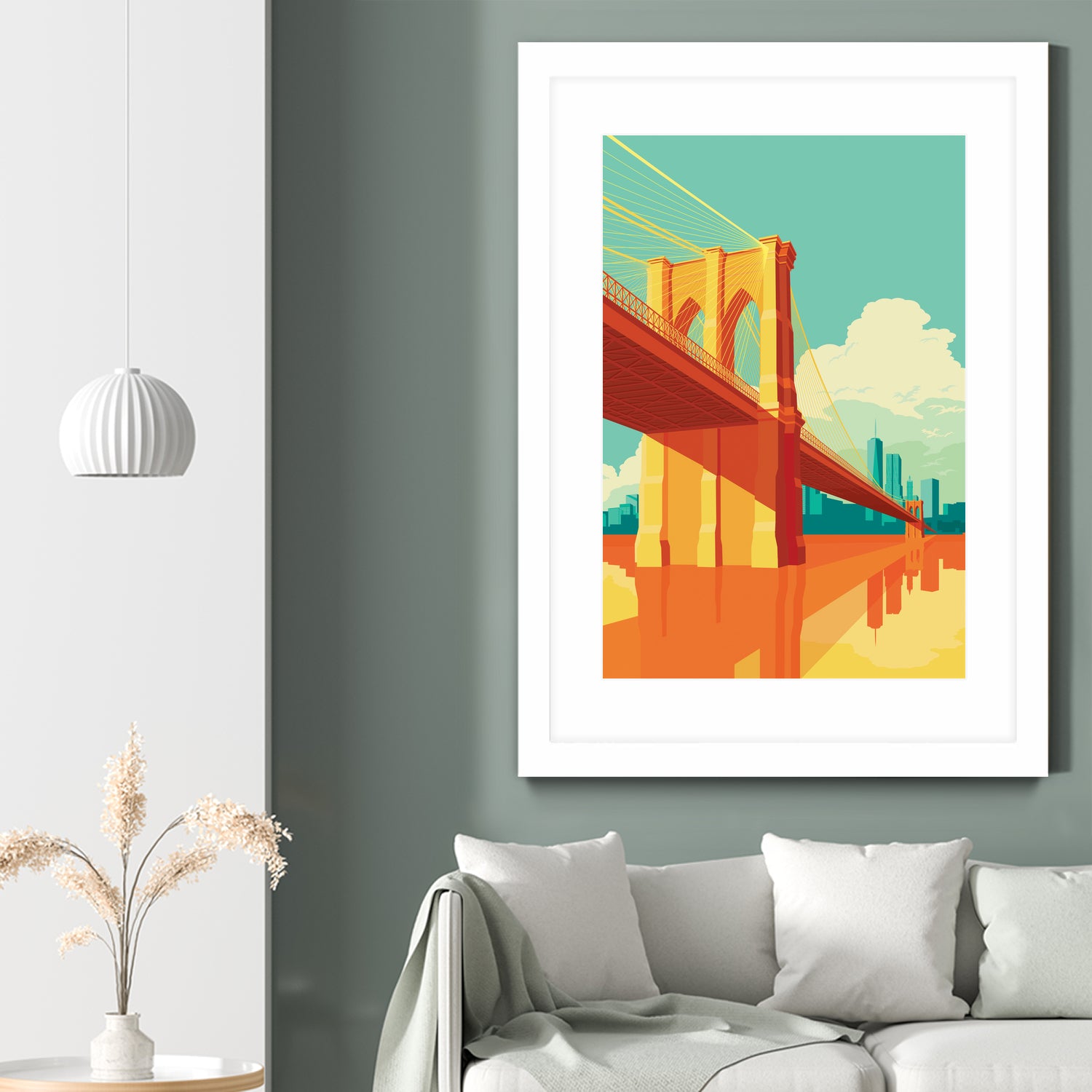 Brooklyn Bridge NYC by Remko Heemskerk on GIANT ART - orange digital drawing