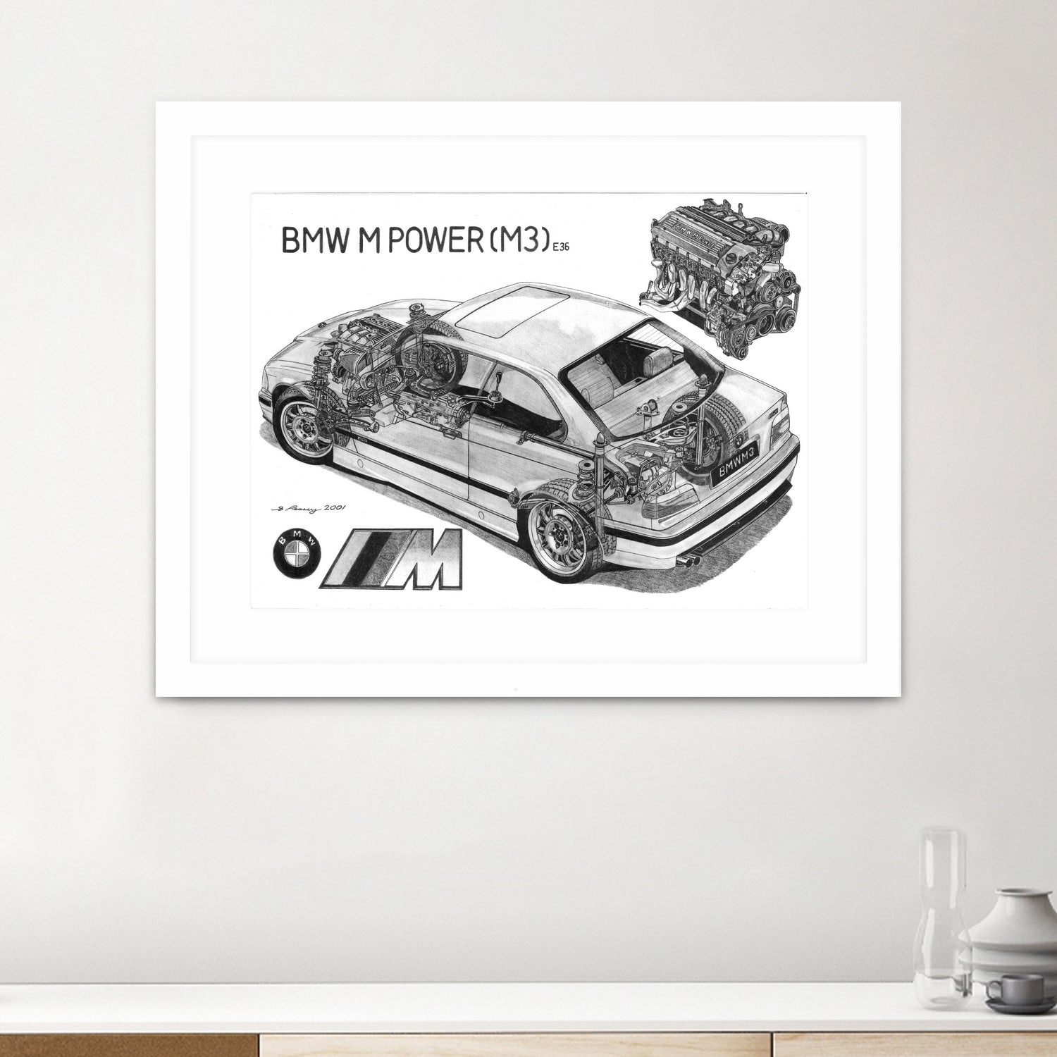 BMW M3 e36 CUTAWAY by steve pearcy on GIANT ART - white digital painting