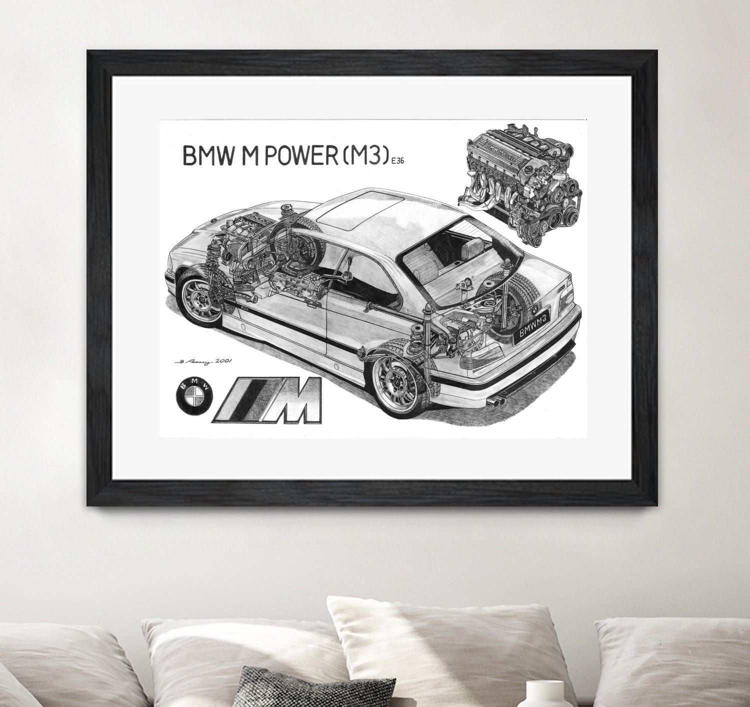 BMW M3 e36 CUTAWAY by steve pearcy on GIANT ART - white digital painting