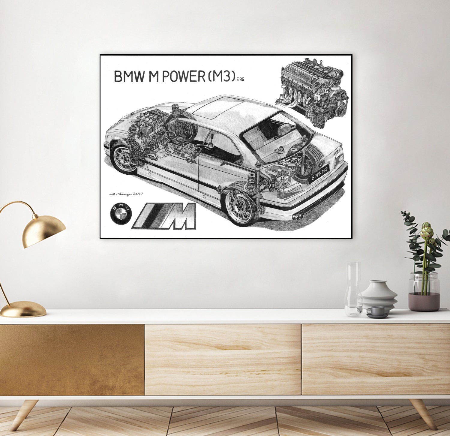 BMW M3 e36 CUTAWAY by steve pearcy on GIANT ART - white digital painting