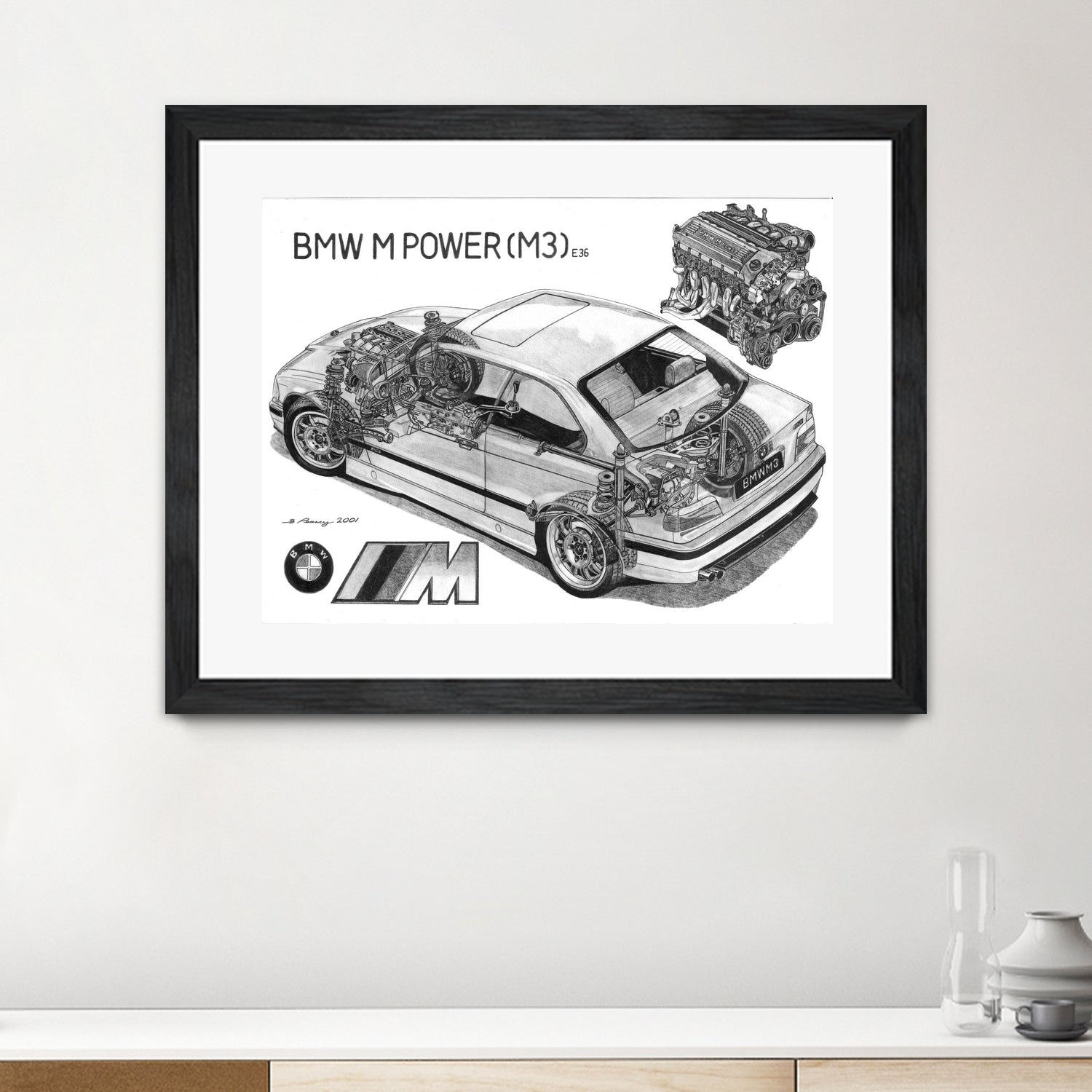 BMW M3 e36 CUTAWAY by steve pearcy on GIANT ART - white digital painting