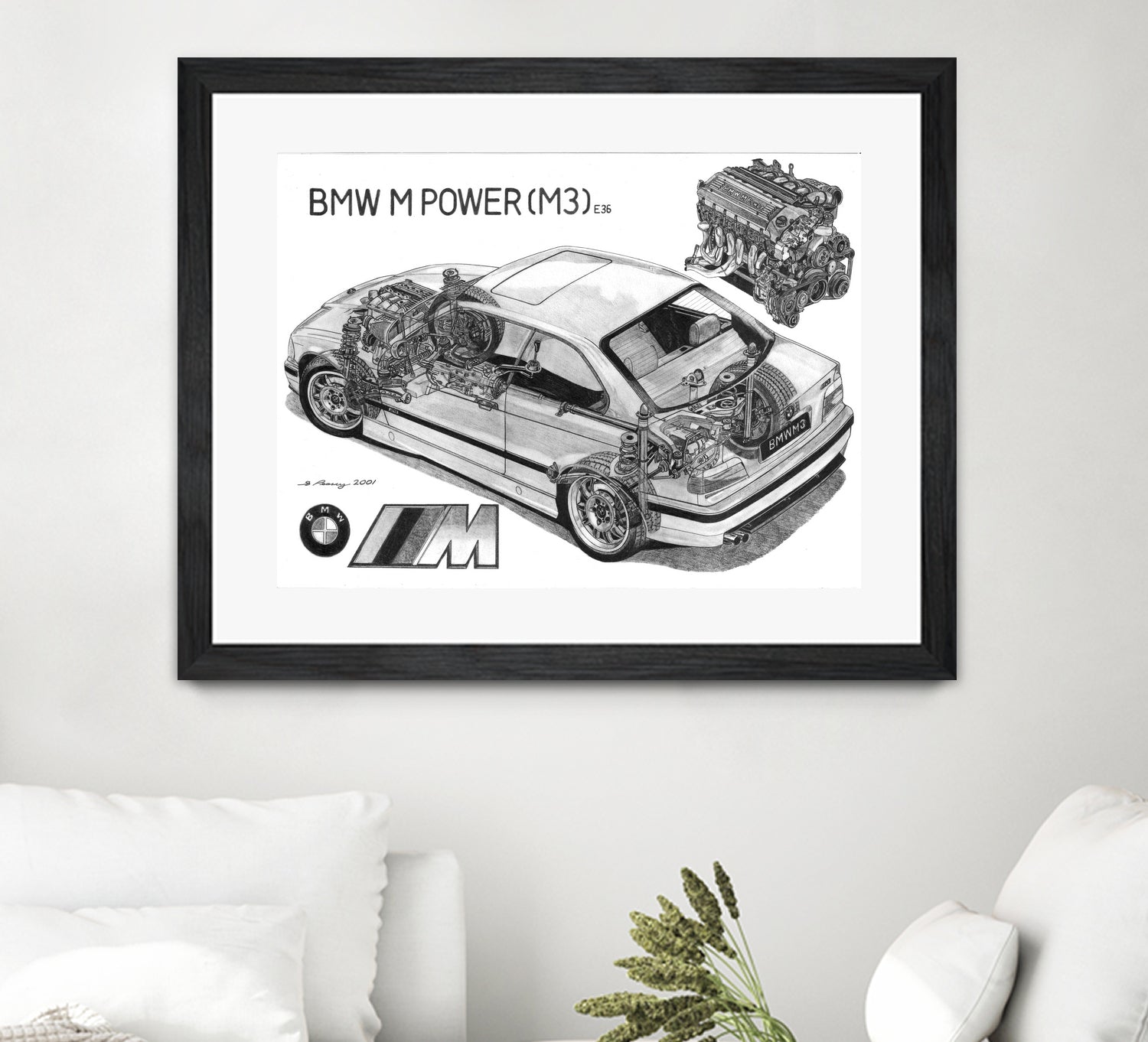 BMW M3 e36 CUTAWAY by steve pearcy on GIANT ART - white digital painting