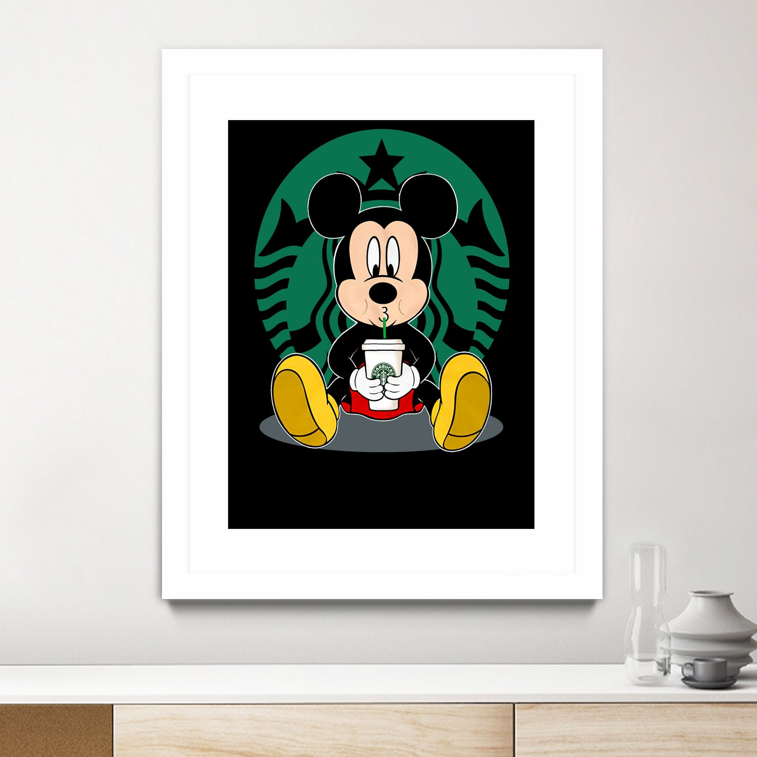 Disney Mickey Starbucks Lover by Nguyet Nguyen Thi Bich on GIANT ART - green character design