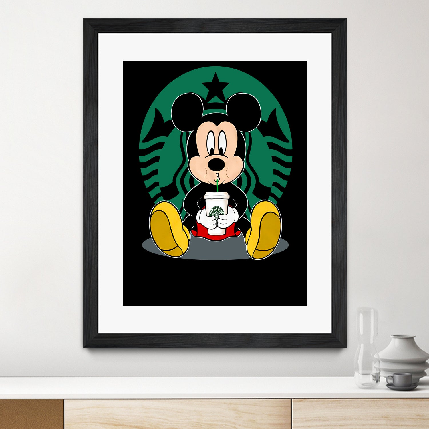 Disney Mickey Starbucks Lover by Nguyet Nguyen Thi Bich on GIANT ART - green character design