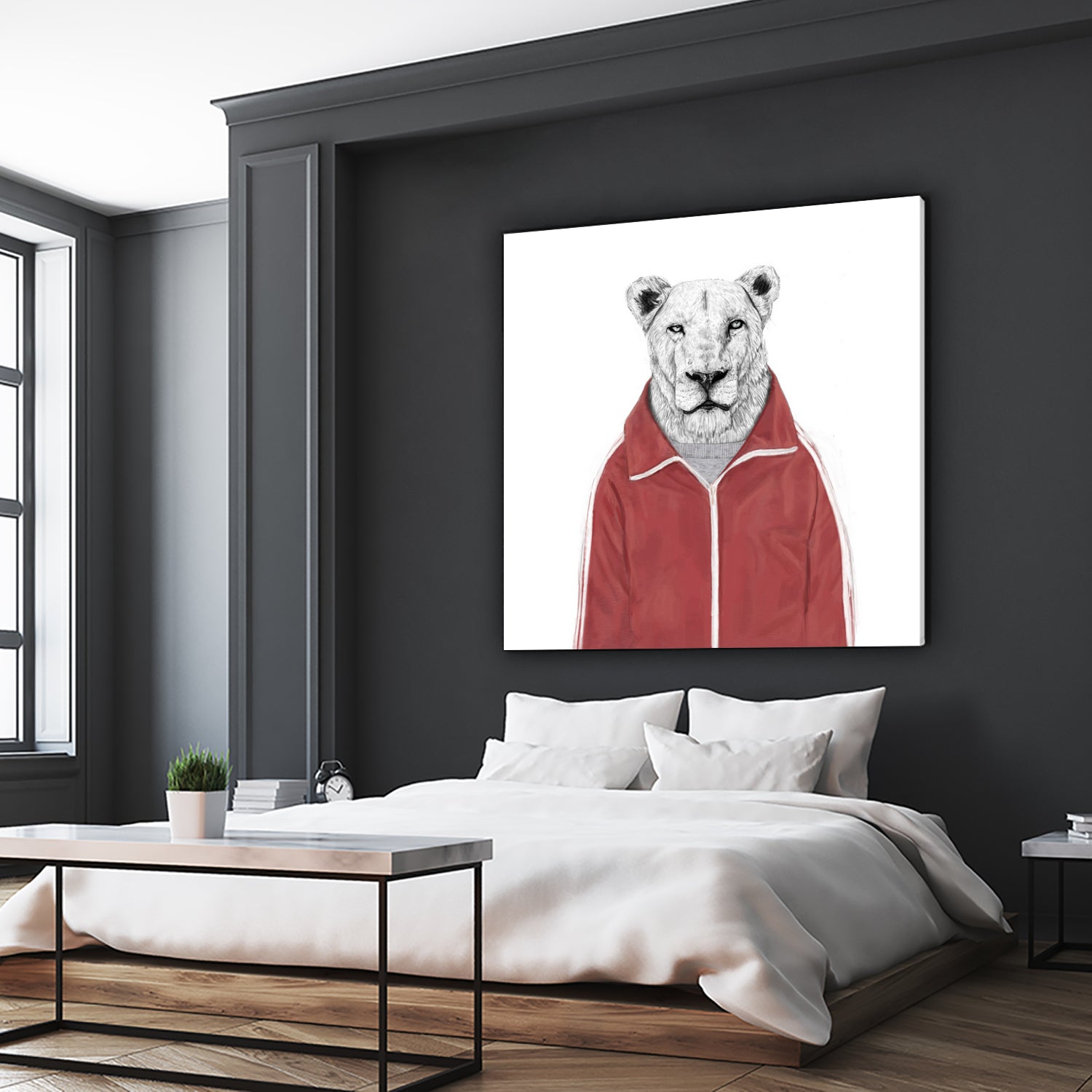 Sporty lion by Solti Balázs on GIANT ART - red digital painting