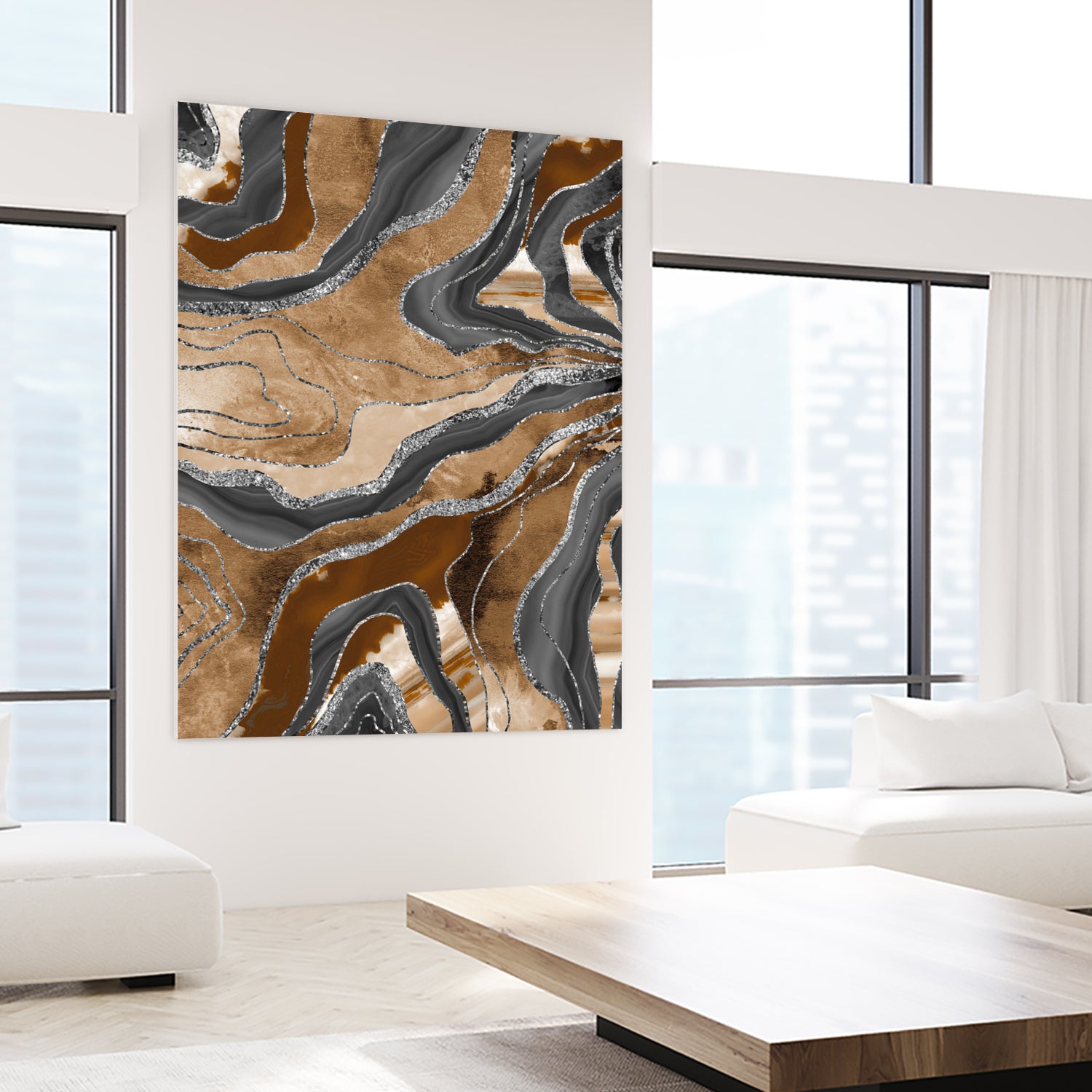 Earthy Marble Agate Silver Glitter Glam #1 (Faux Glitter) by Anita & Bella Jantz on GIANT ART - brown digital painting