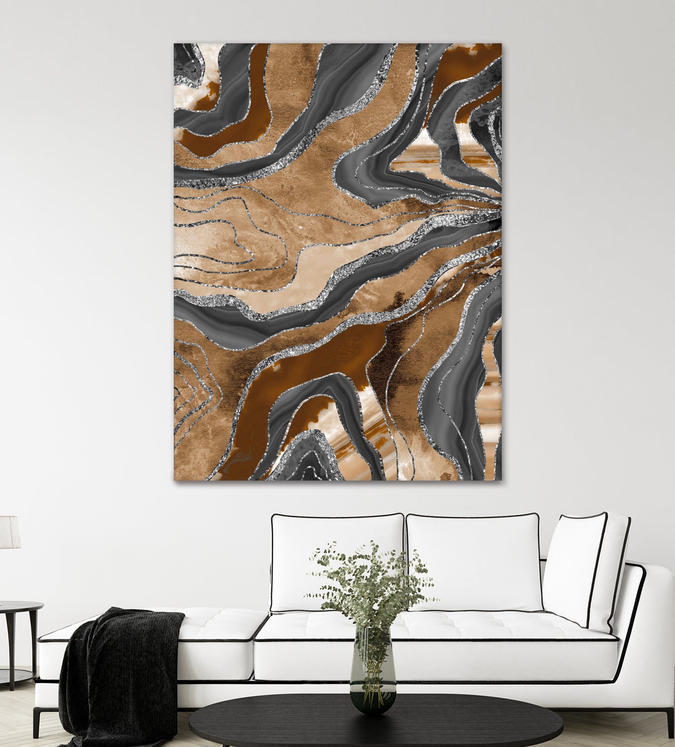 Earthy Marble Agate Silver Glitter Glam #1 (Faux Glitter) by Anita & Bella Jantz on GIANT ART - brown digital painting