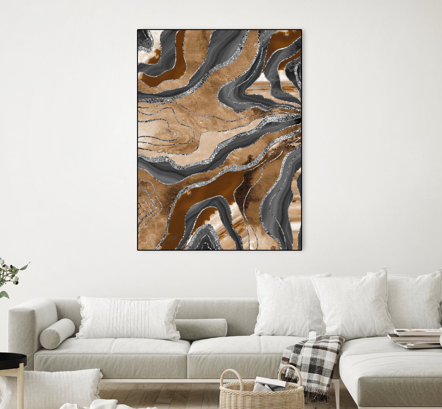 Earthy Marble Agate Silver Glitter Glam #1 (Faux Glitter) by Anita & Bella Jantz on GIANT ART - brown digital painting