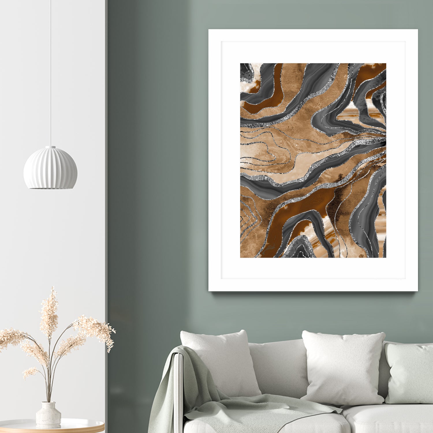 Earthy Marble Agate Silver Glitter Glam #1 (Faux Glitter) by Anita & Bella Jantz on GIANT ART - brown digital painting