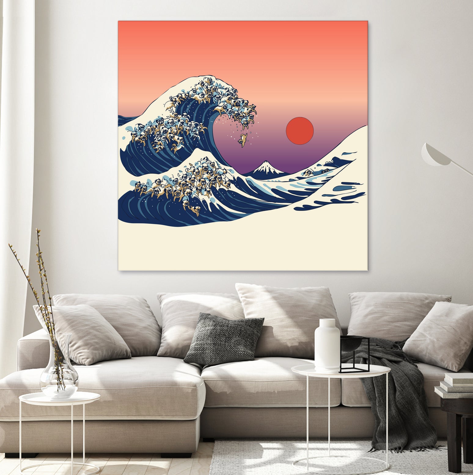 The Great Wave of Pug by ChalermPhol Harnchakkham on GIANT ART - orange digital drawing