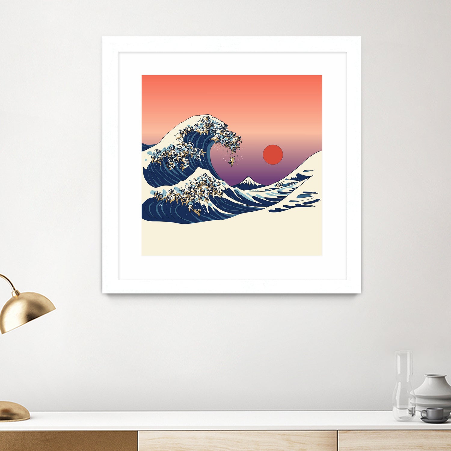 The Great Wave of Pug by ChalermPhol Harnchakkham on GIANT ART - orange digital drawing