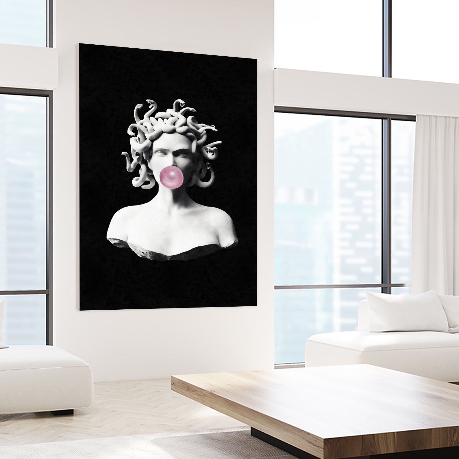 Medusa blowing pink bubblegum bubble by Menelaos Trompoukis on GIANT ART - black digital painting