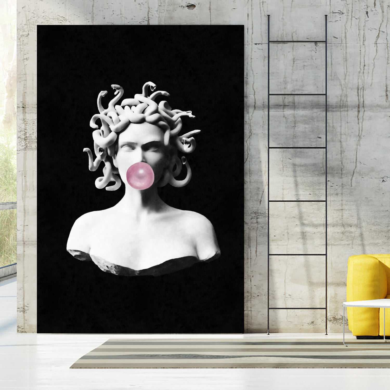 Medusa blowing pink bubblegum bubble by Menelaos Trompoukis on GIANT ART - black digital painting