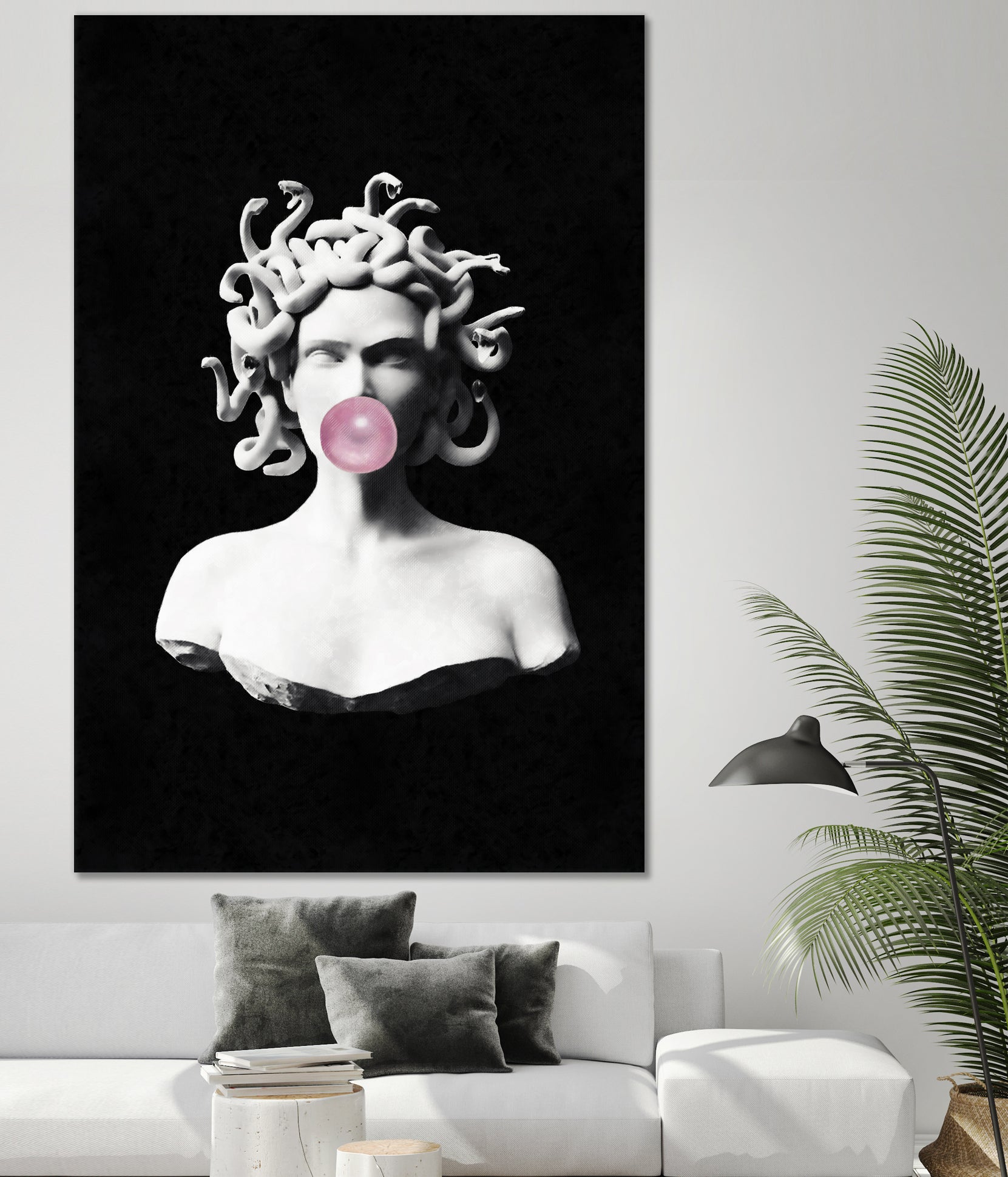 Medusa blowing pink bubblegum bubble by Menelaos Trompoukis on GIANT ART - black digital painting