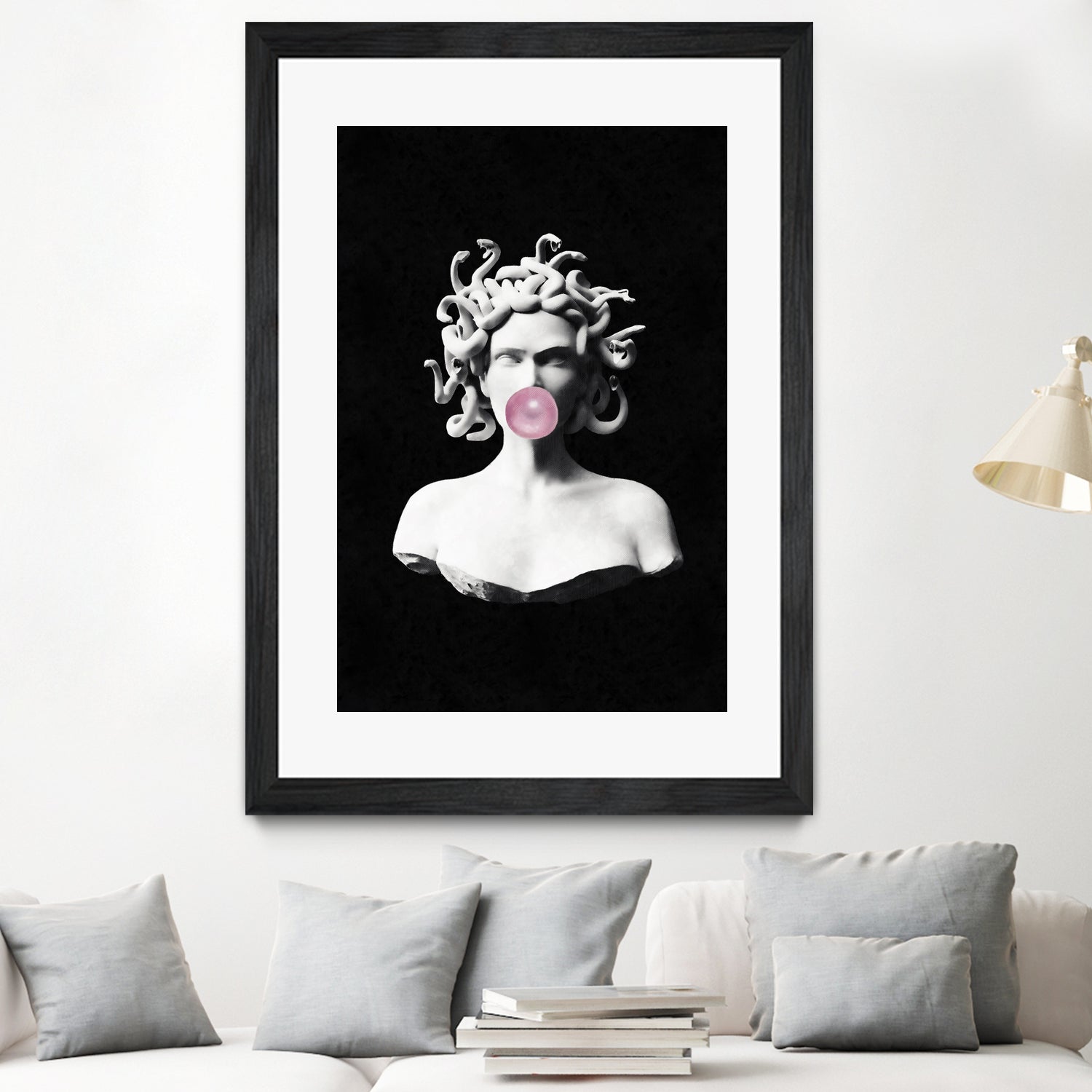 Medusa blowing pink bubblegum bubble by Menelaos Trompoukis on GIANT ART - black digital painting