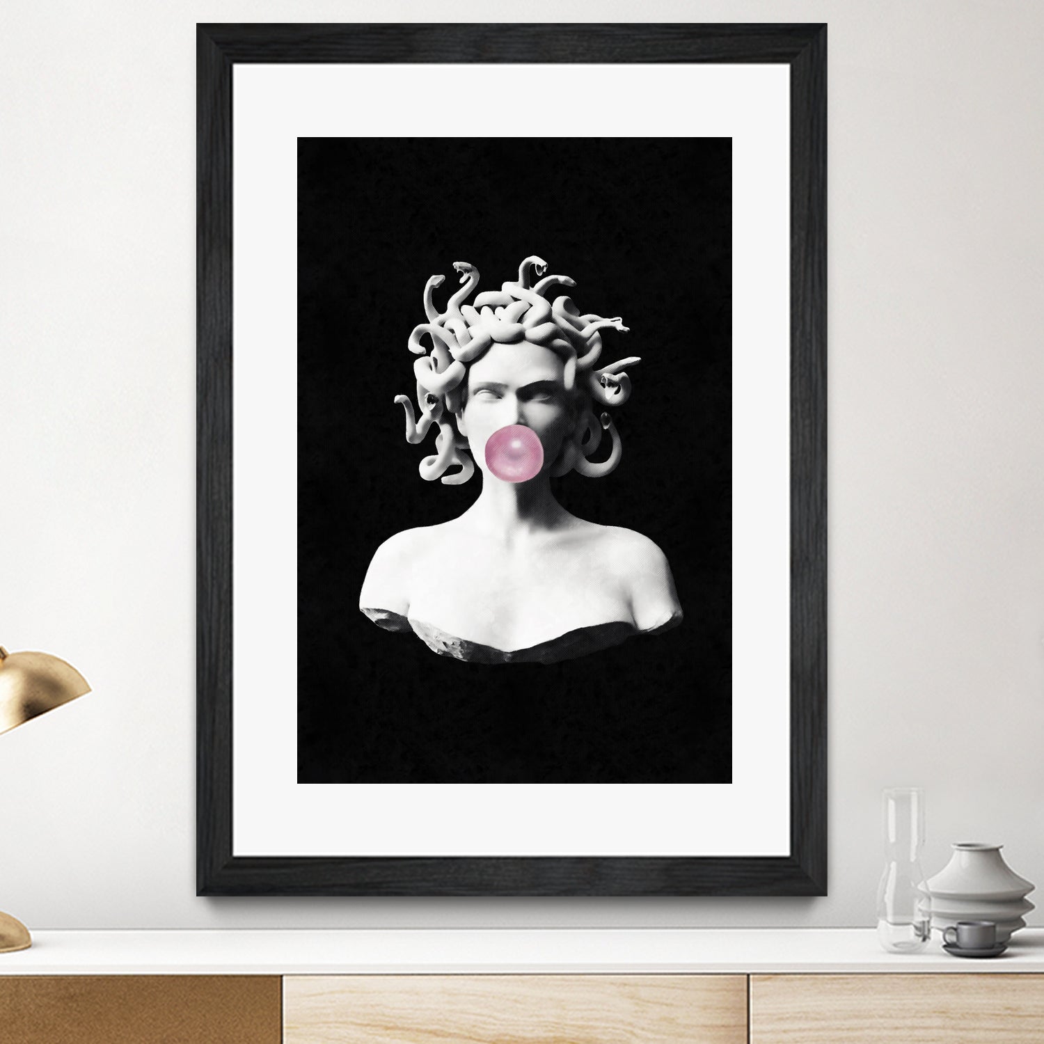 Medusa blowing pink bubblegum bubble by Menelaos Trompoukis on GIANT ART - black digital painting