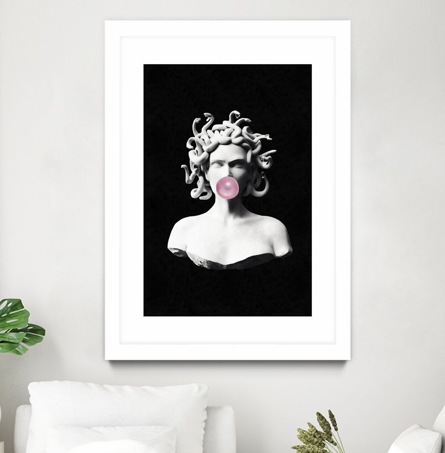 Medusa blowing pink bubblegum bubble by Menelaos Trompoukis on GIANT ART - black digital painting