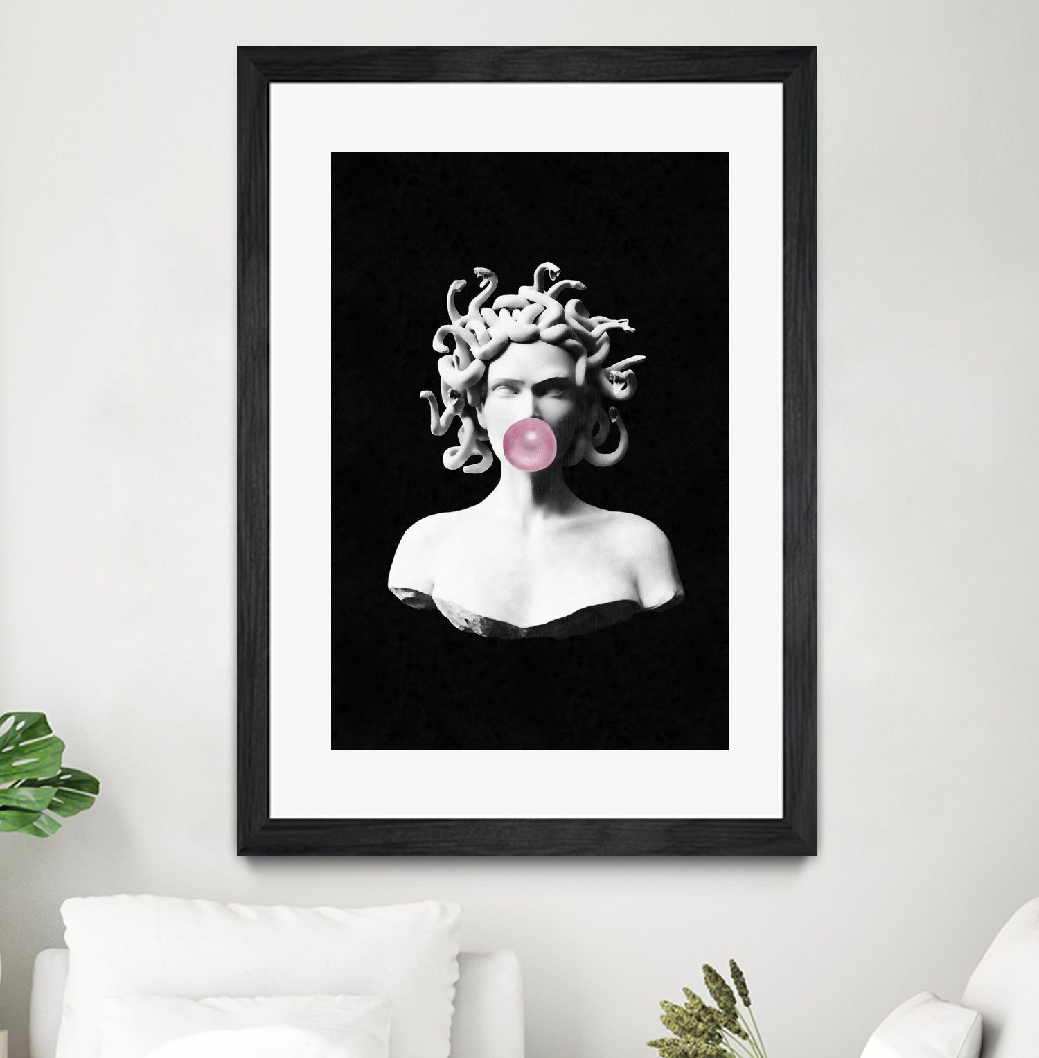 Medusa blowing pink bubblegum bubble by Menelaos Trompoukis on GIANT ART - black digital painting