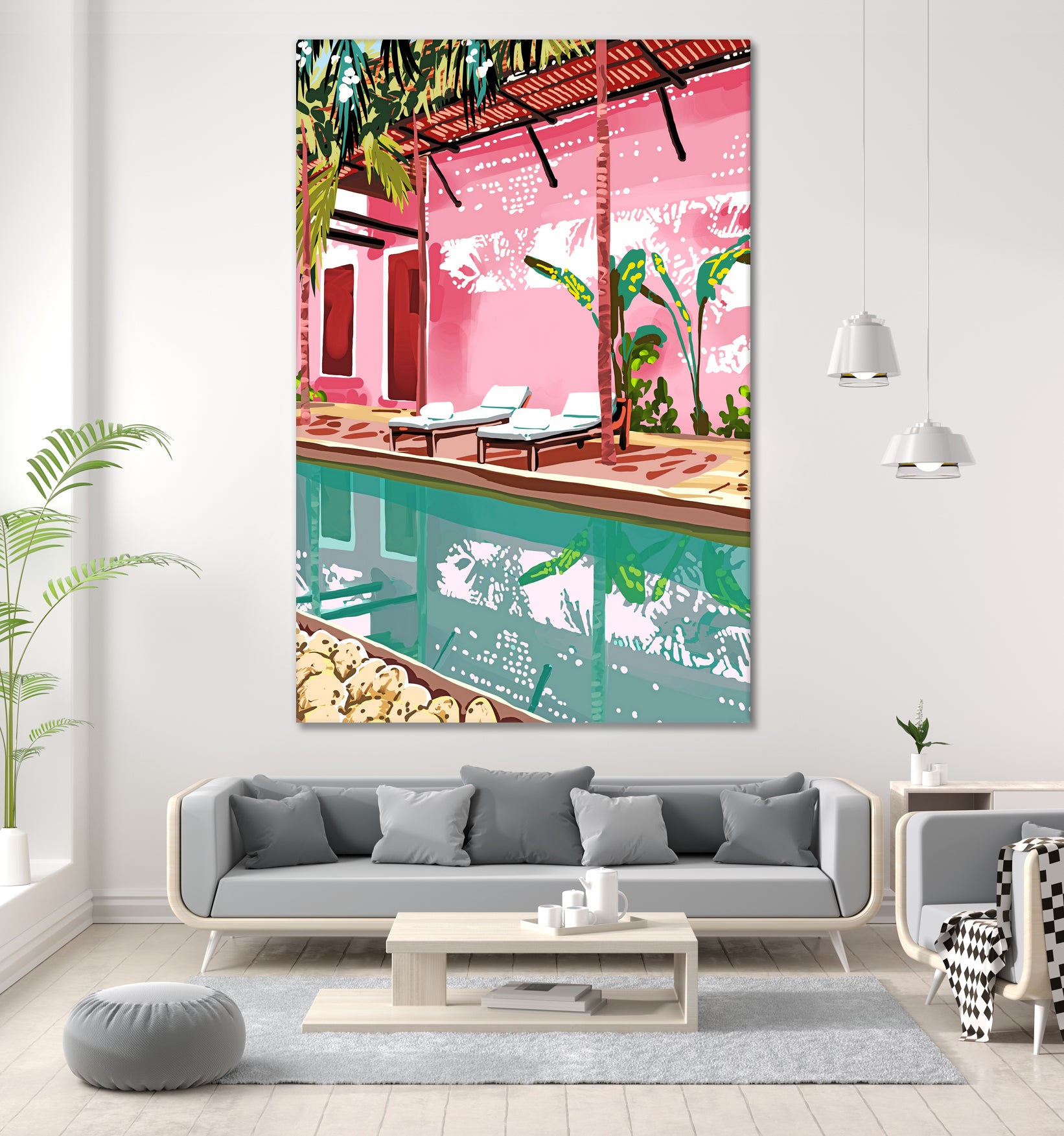 Vacay Villa | Blush Pink Summer Architecture | Tropical by Uma Gokhale on GIANT ART - pink digital painting