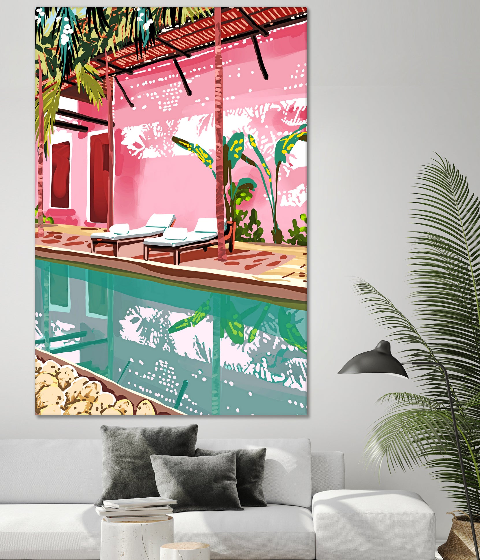 Vacay Villa | Blush Pink Summer Architecture | Tropical by Uma Gokhale on GIANT ART - pink digital painting