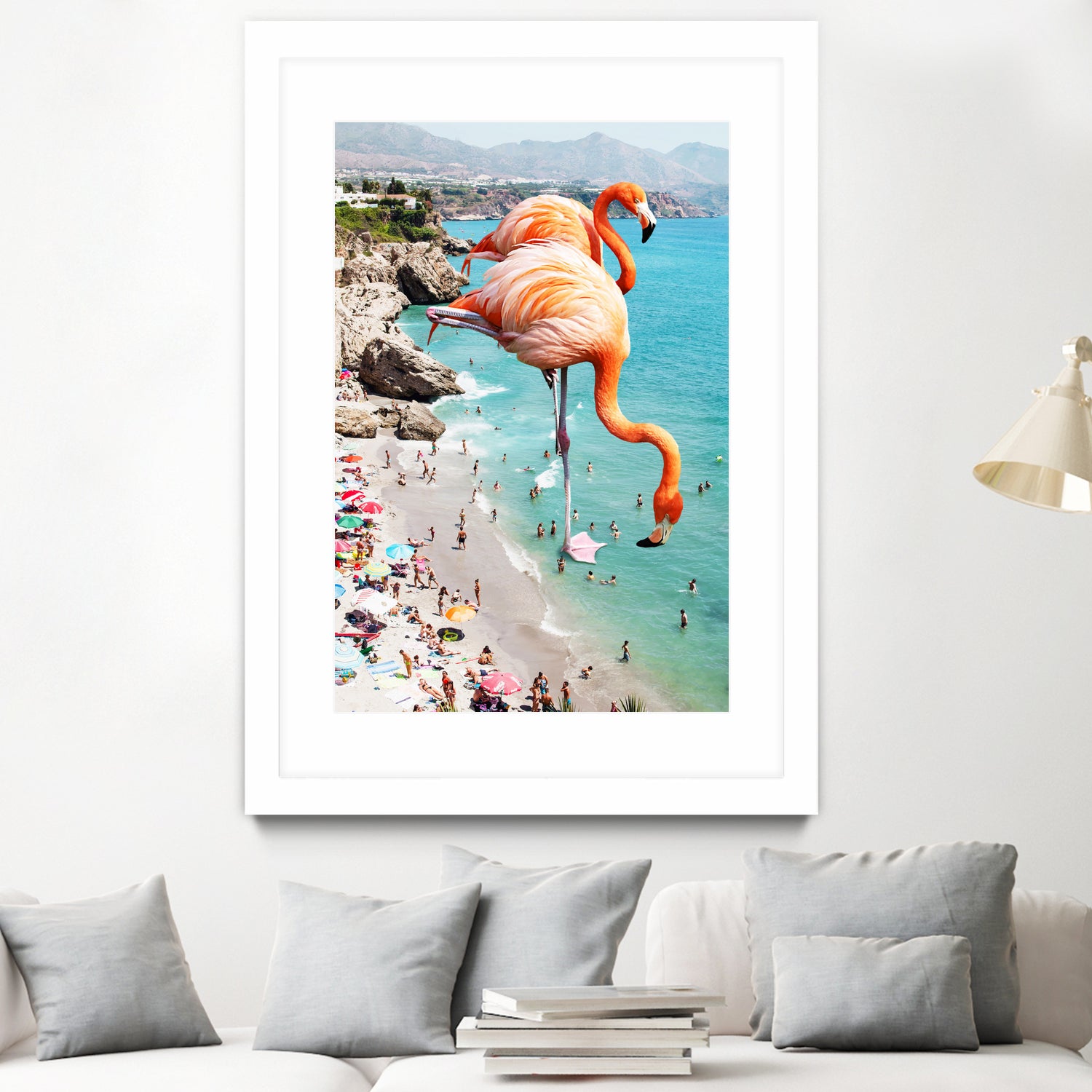 Flamingos on the Beach by Uma Gokhale on GIANT ART - orange photo illustration