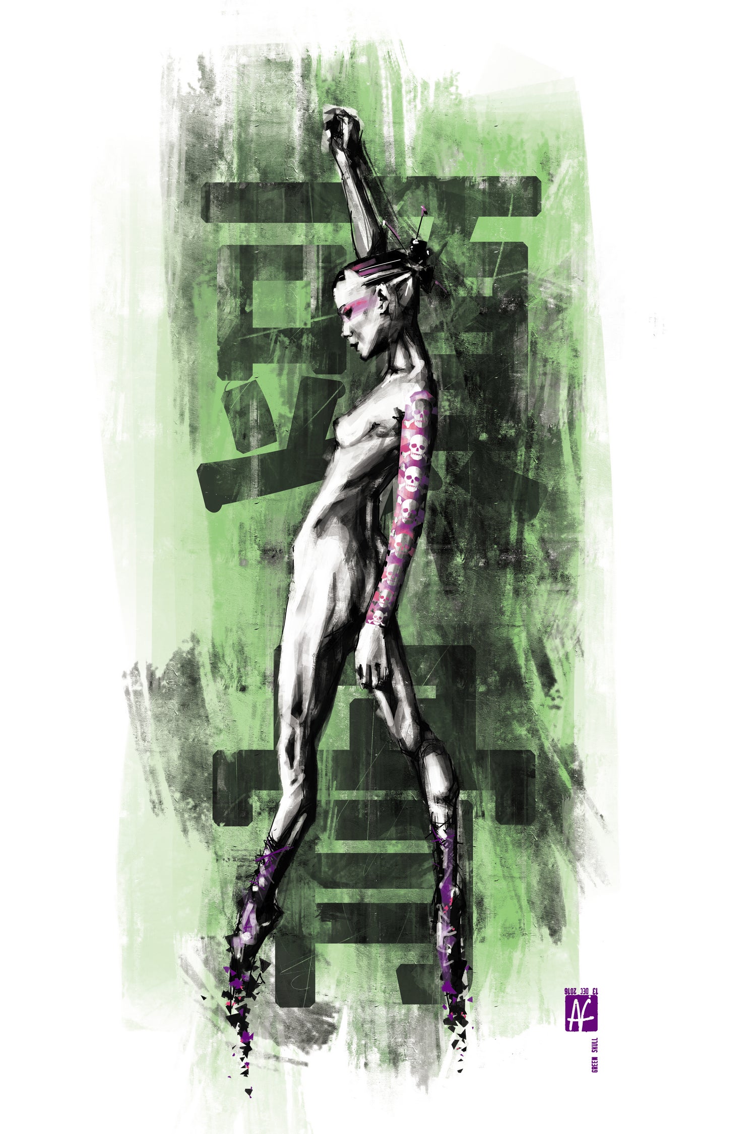 GreenSkull (Naked Ballerina No1) by Radoslav Karanović on GIANT ART - green digital drawing