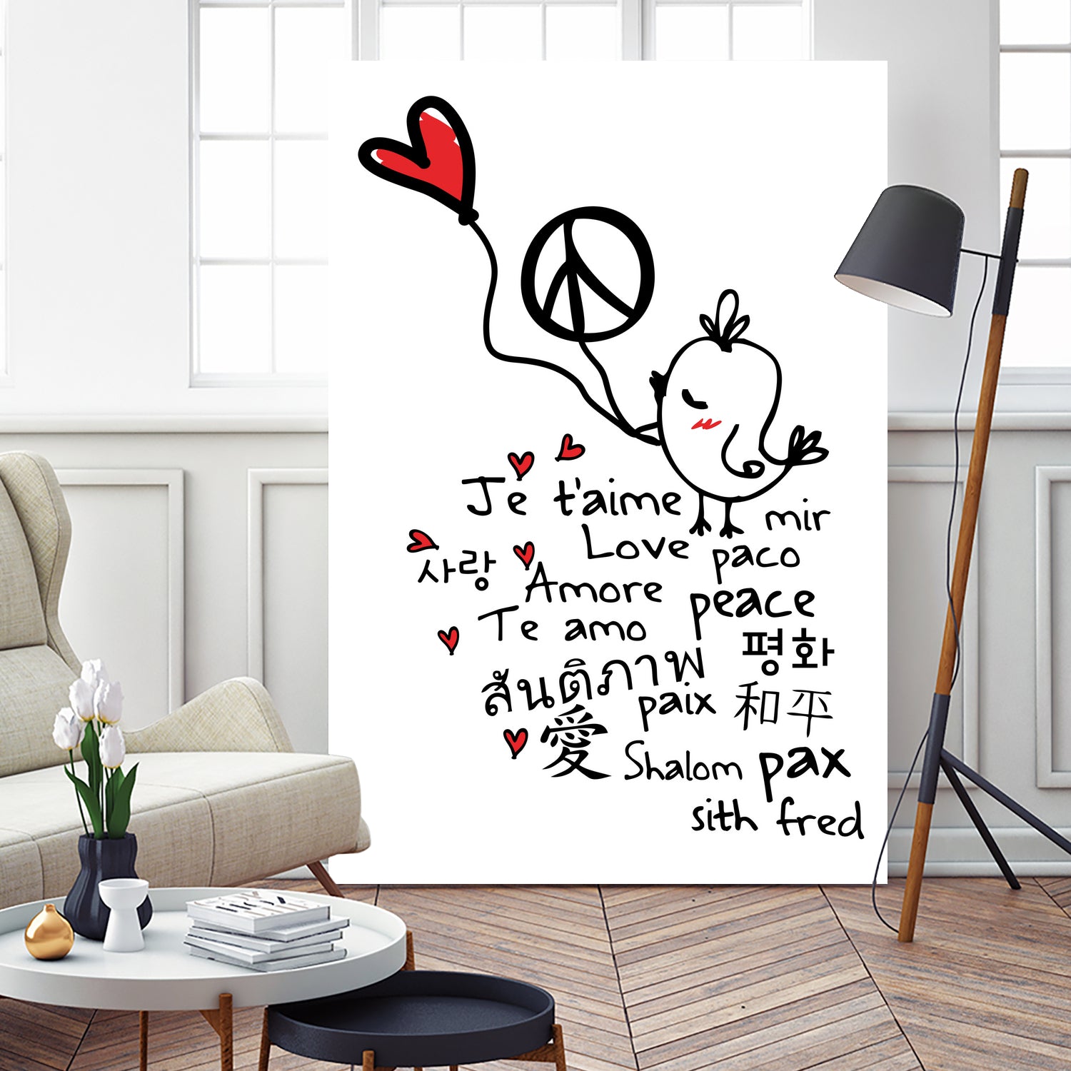 peace and love bird by Cindy Shim on GIANT ART - black typography