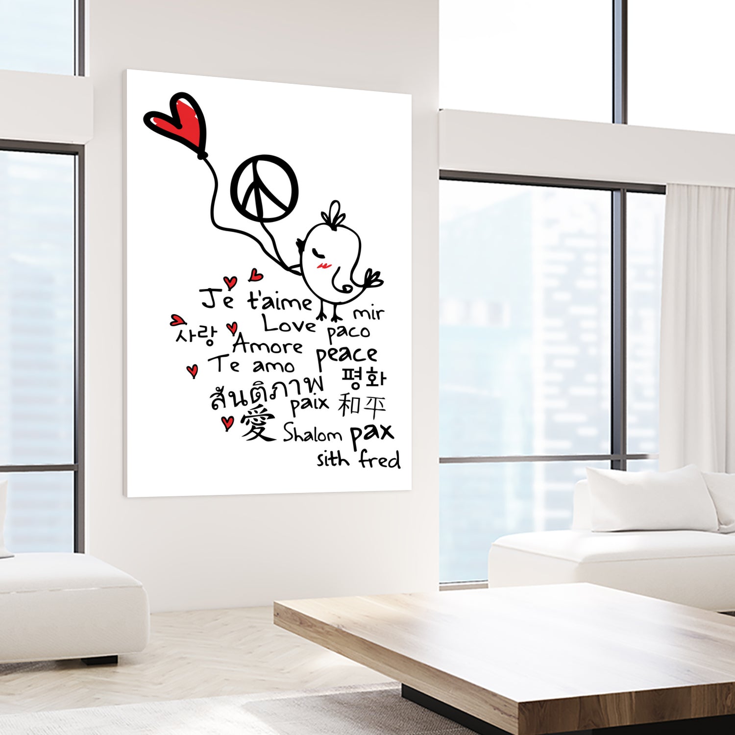 peace and love bird by Cindy Shim on GIANT ART - black typography