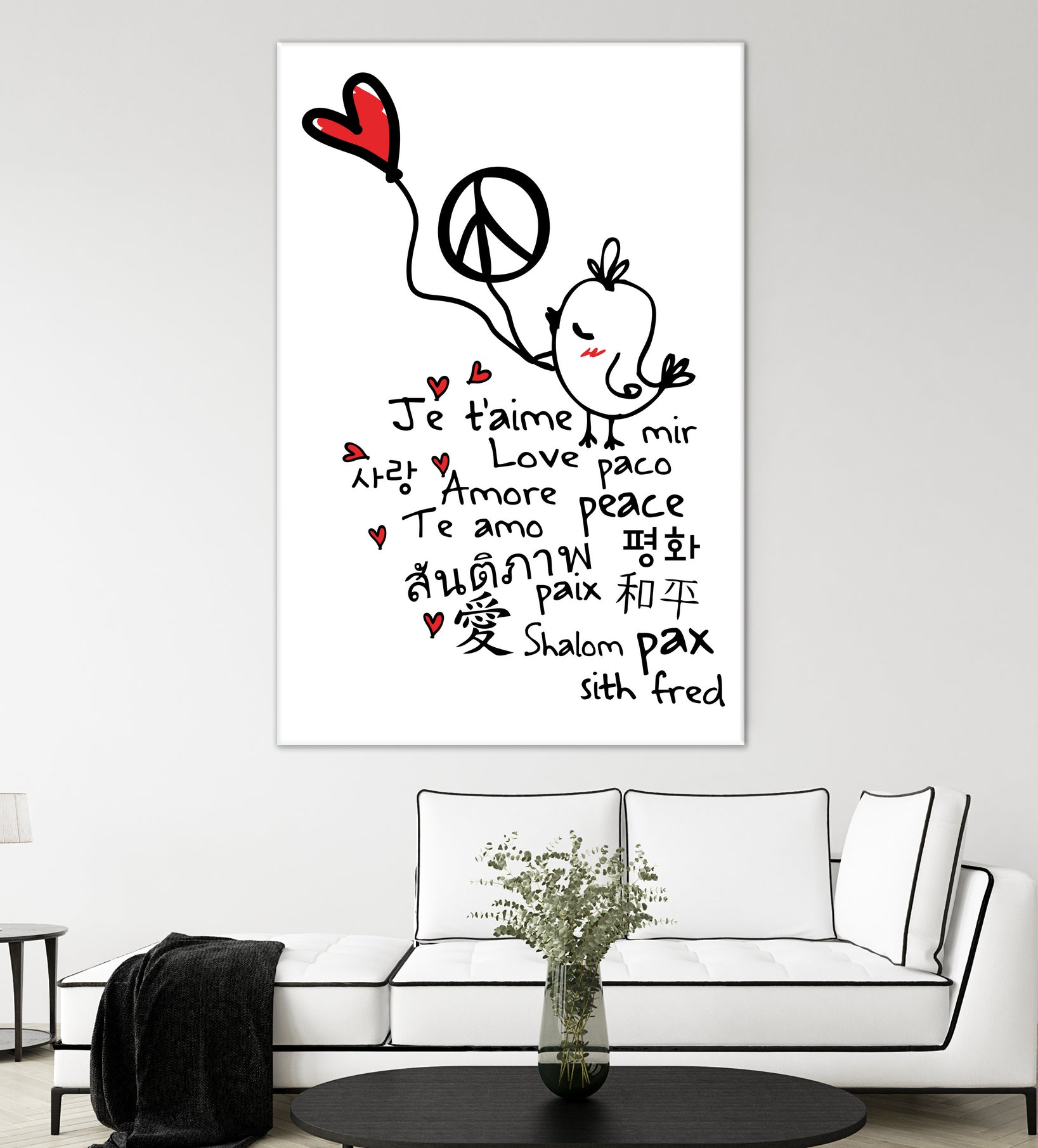 peace and love bird by Cindy Shim on GIANT ART - black typography