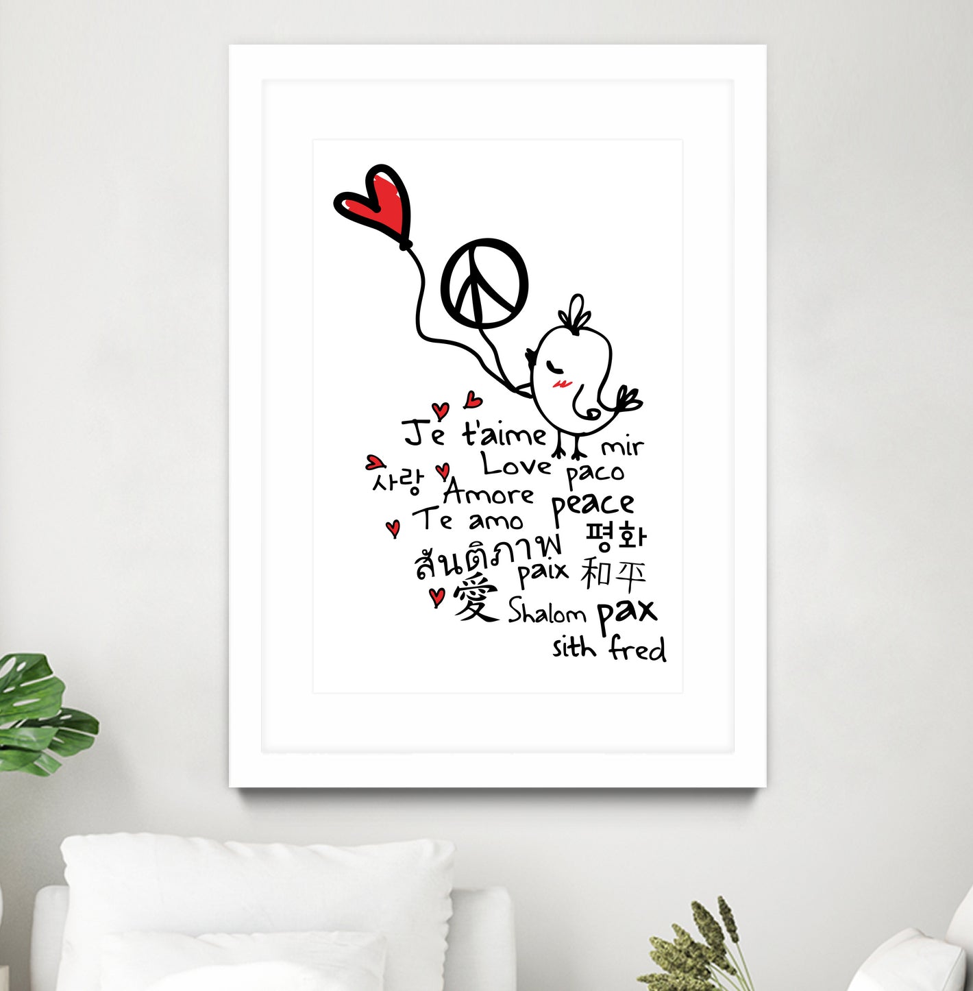 peace and love bird by Cindy Shim on GIANT ART - black typography