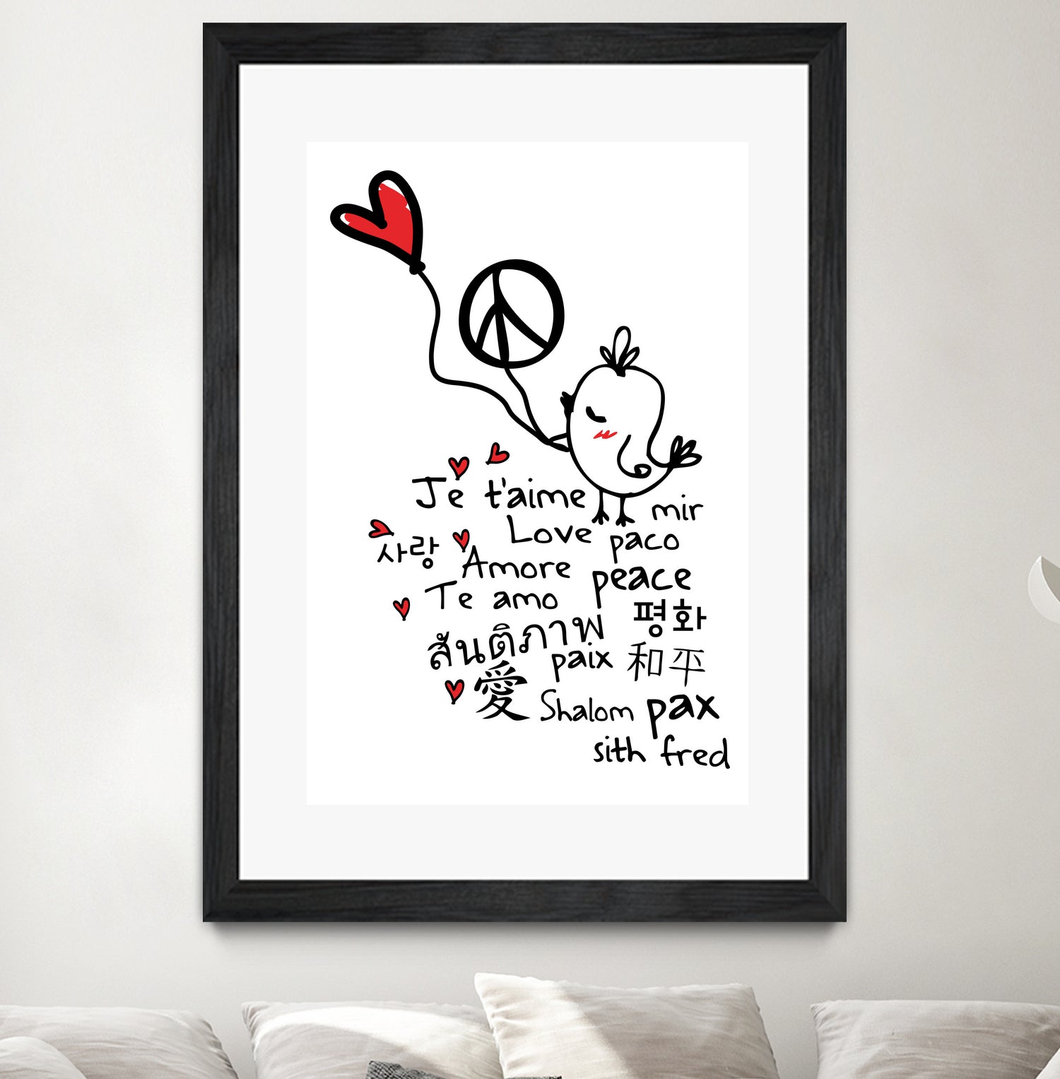 peace and love bird by Cindy Shim on GIANT ART - black typography