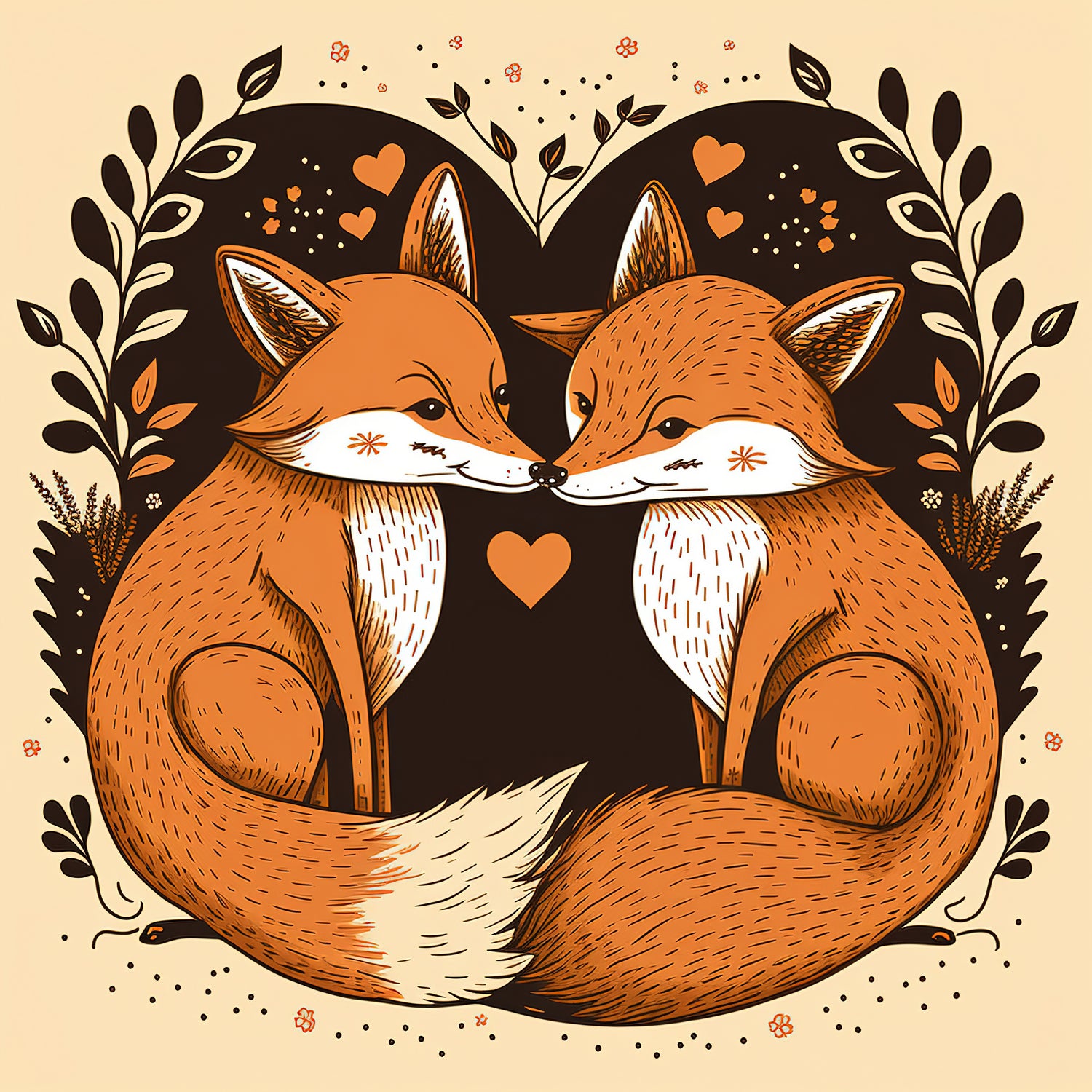 foxes in love by Haris Kavalla on GIANT ART - brown photo illustration