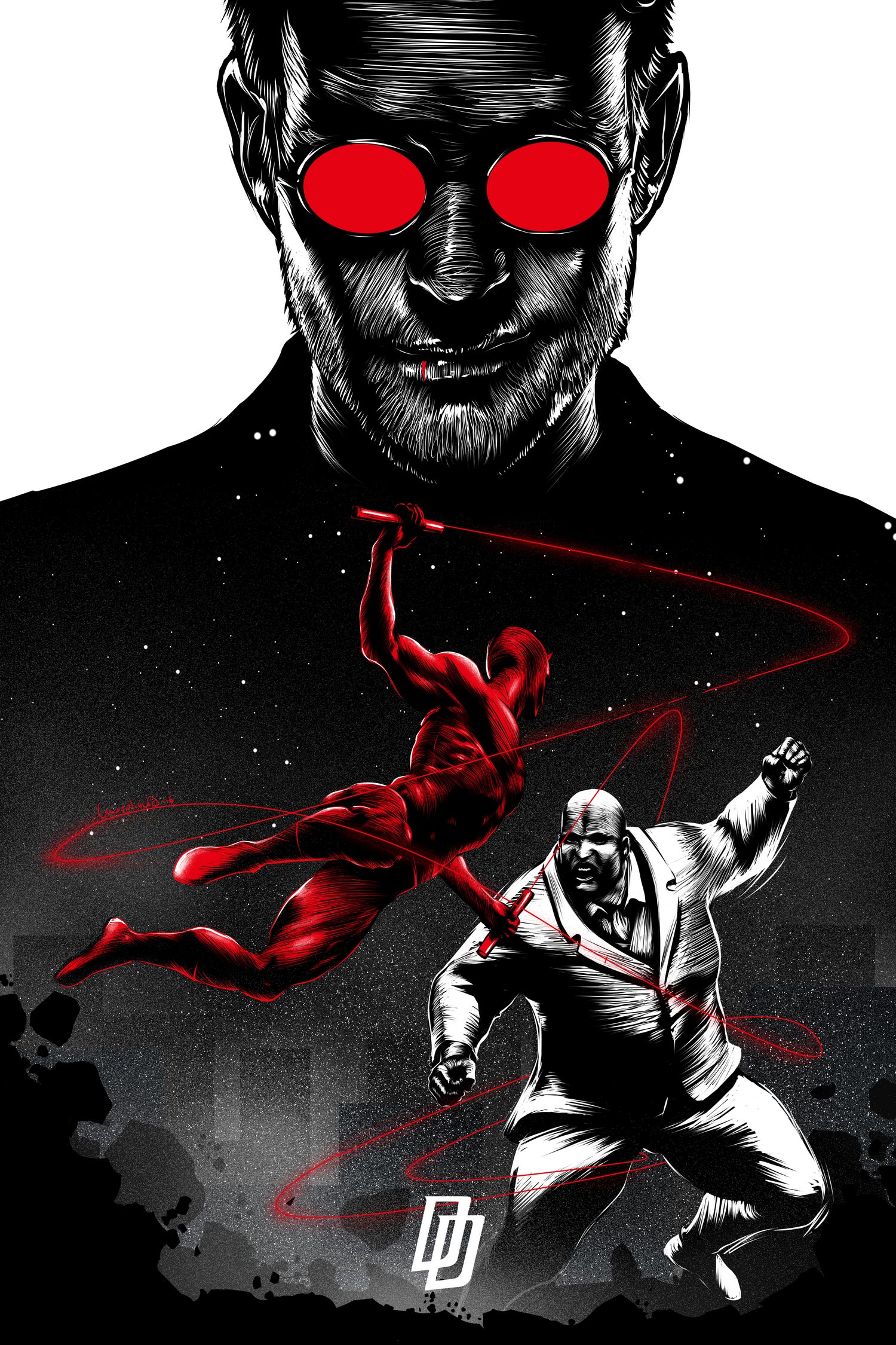 Daredevil vs Kingpin by Paola Morpheus on GIANT ART - red digital painting