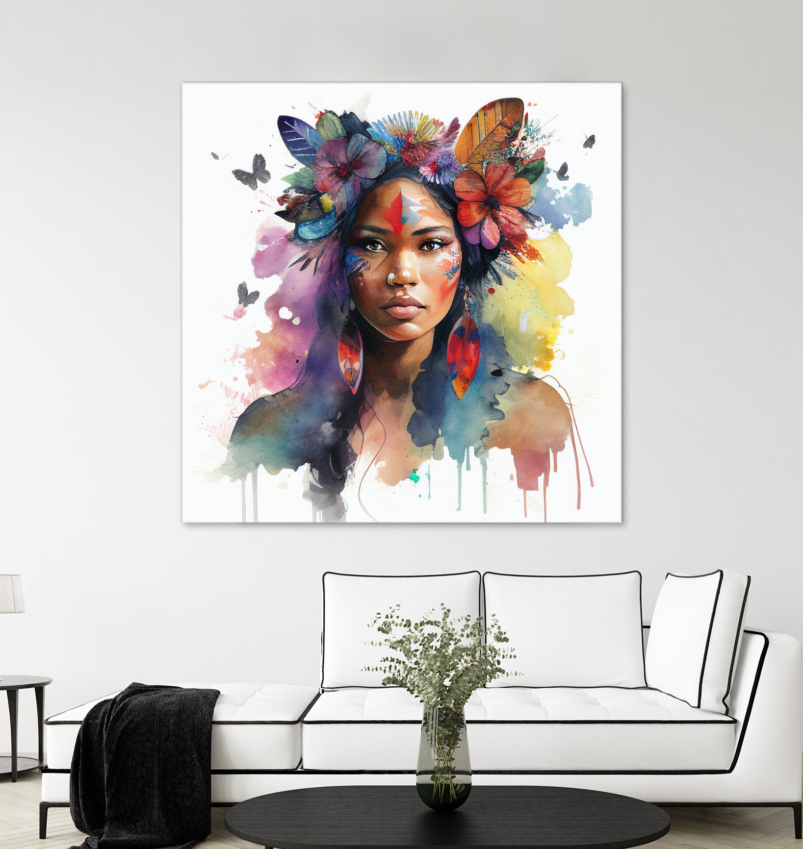 Watercolor Floral Indian Native Woman #1 by Isabel Cerdá Muñoz on GIANT ART - brown digital painting