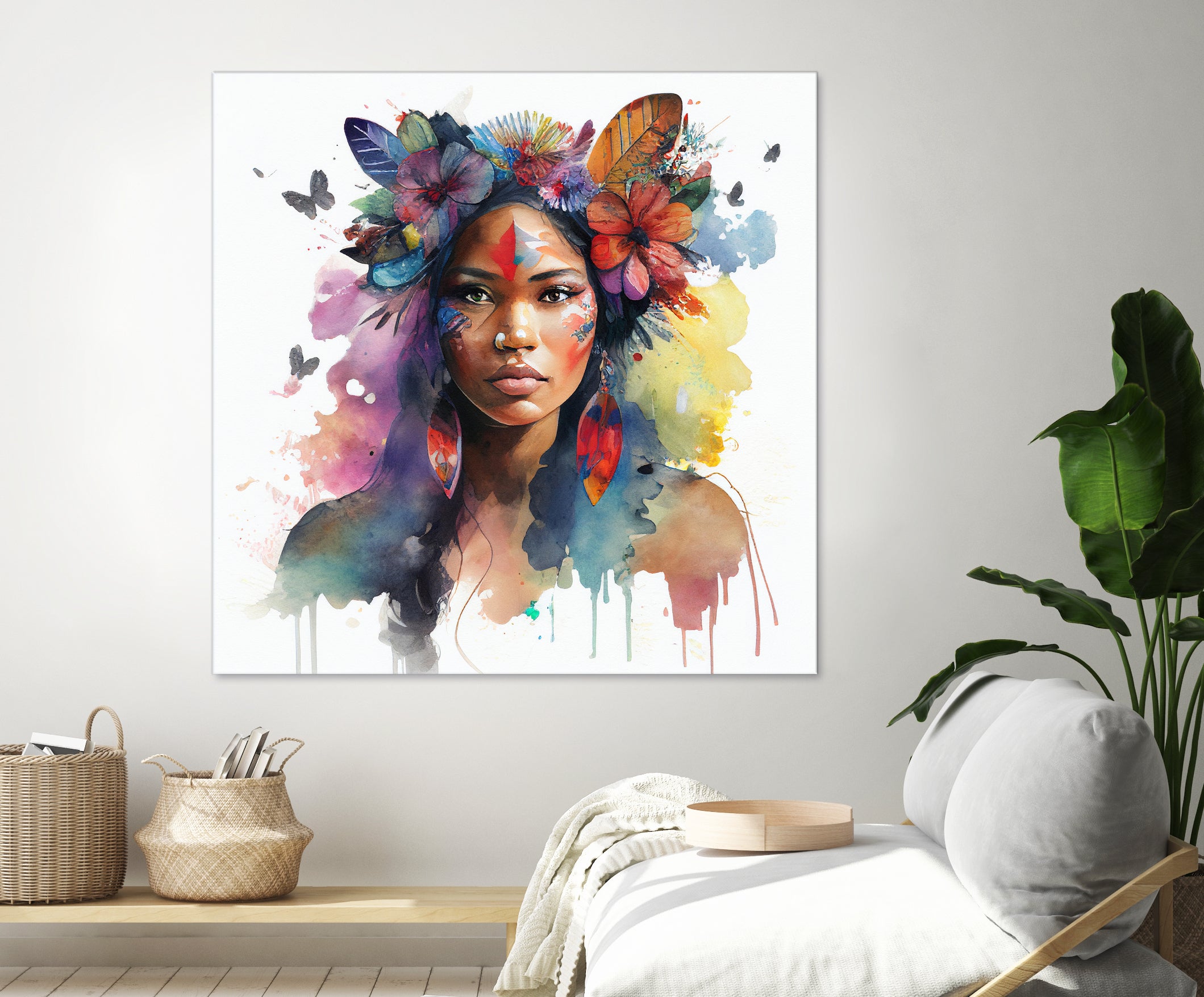 Watercolor Floral Indian Native Woman #1 by Isabel Cerdá Muñoz on GIANT ART - brown digital painting