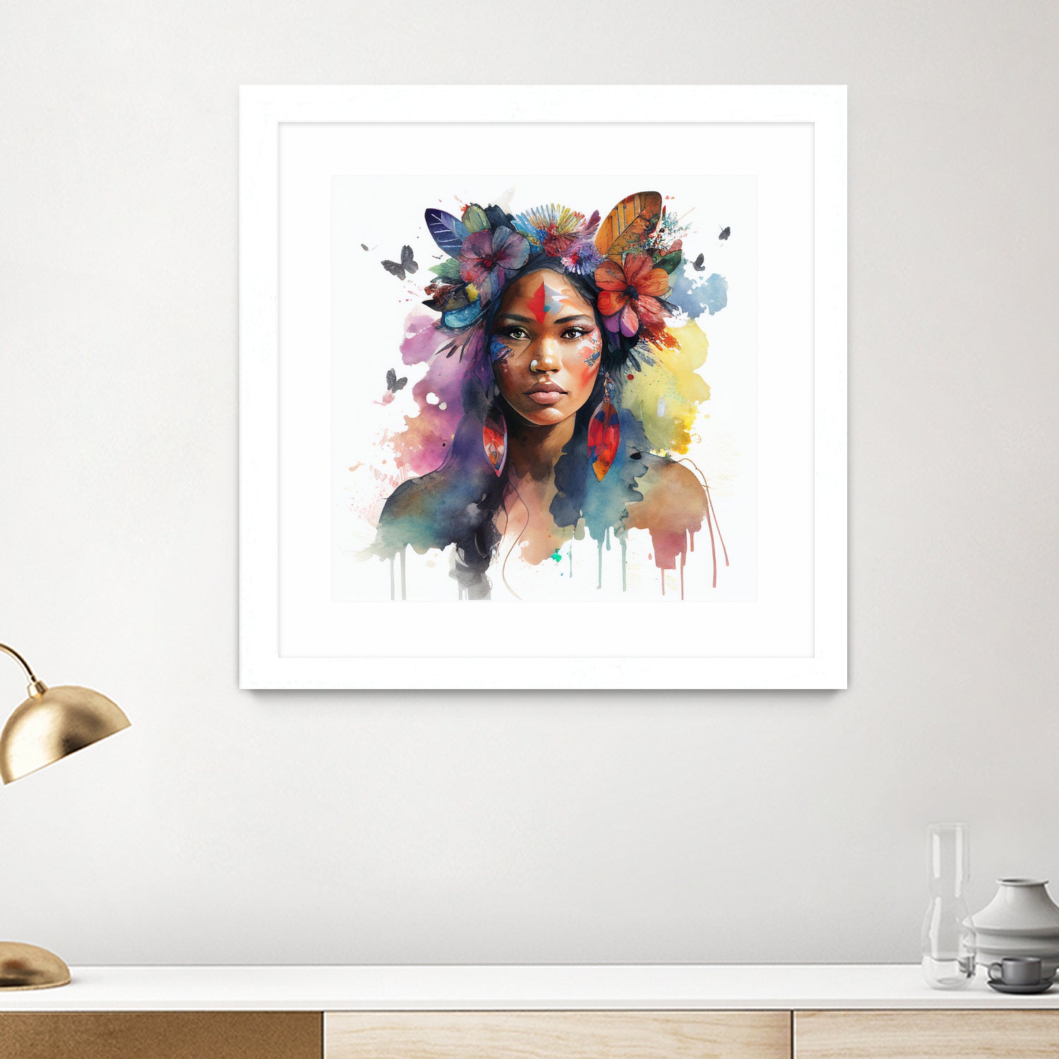 Watercolor Floral Indian Native Woman #1 by Isabel Cerdá Muñoz on GIANT ART - brown digital painting