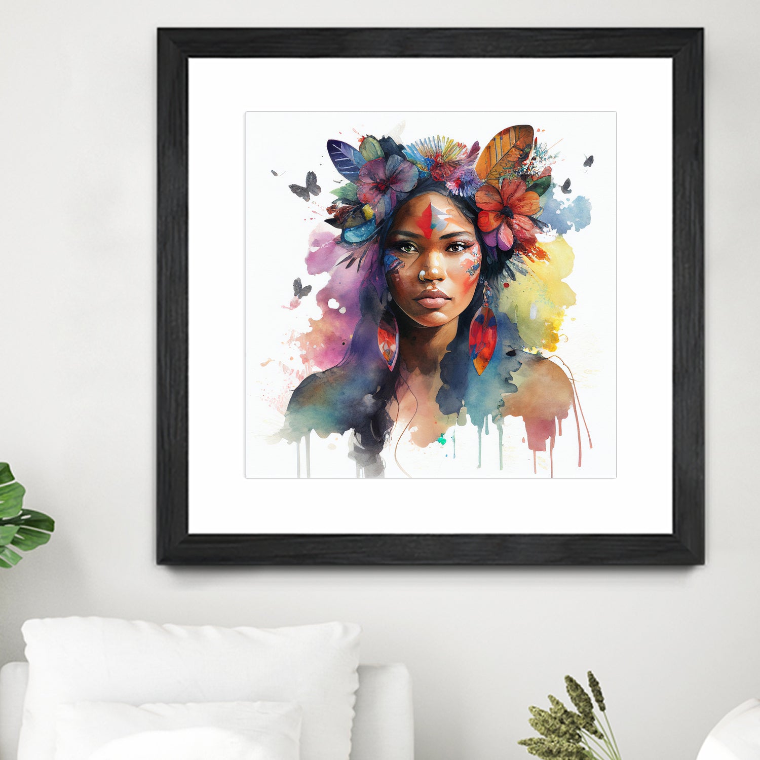 Watercolor Floral Indian Native Woman #1 by Isabel Cerdá Muñoz on GIANT ART - brown digital painting