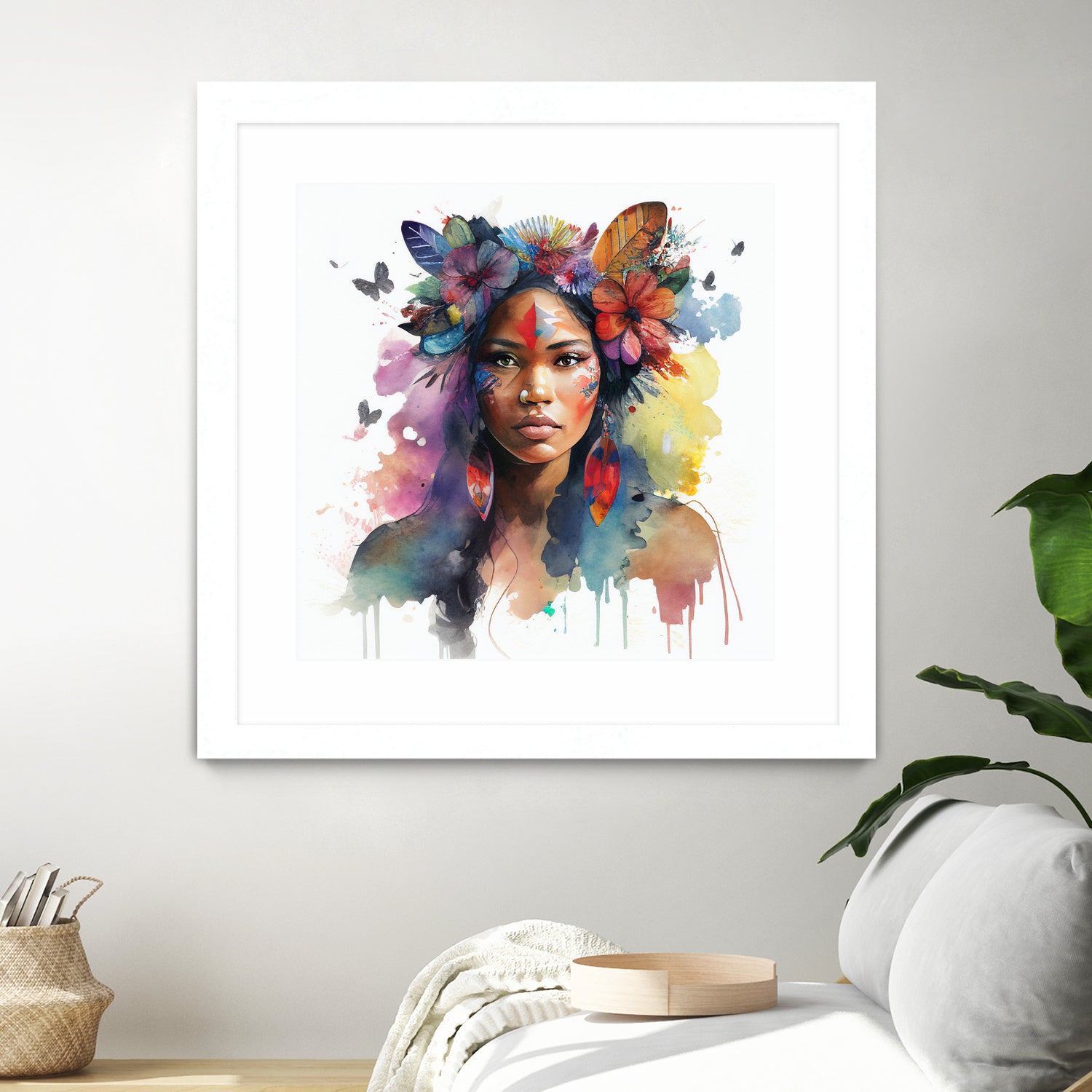 Watercolor Floral Indian Native Woman #1 by Isabel Cerdá Muñoz on GIANT ART - brown digital painting