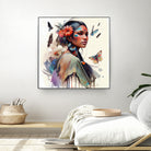 Watercolor Floral Indian Native Woman #3 by Isabel Cerdá Muñoz on GIANT ART - brown digital painting