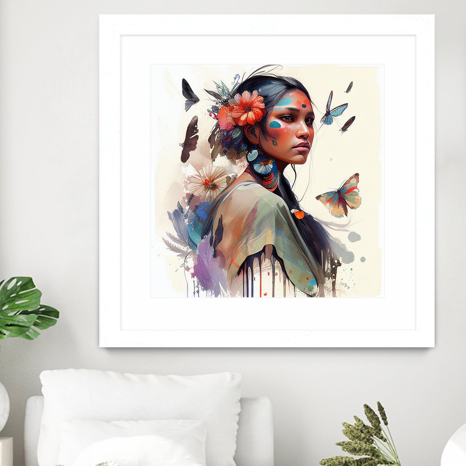 Watercolor Floral Indian Native Woman #3 by Isabel Cerdá Muñoz on GIANT ART - brown digital painting