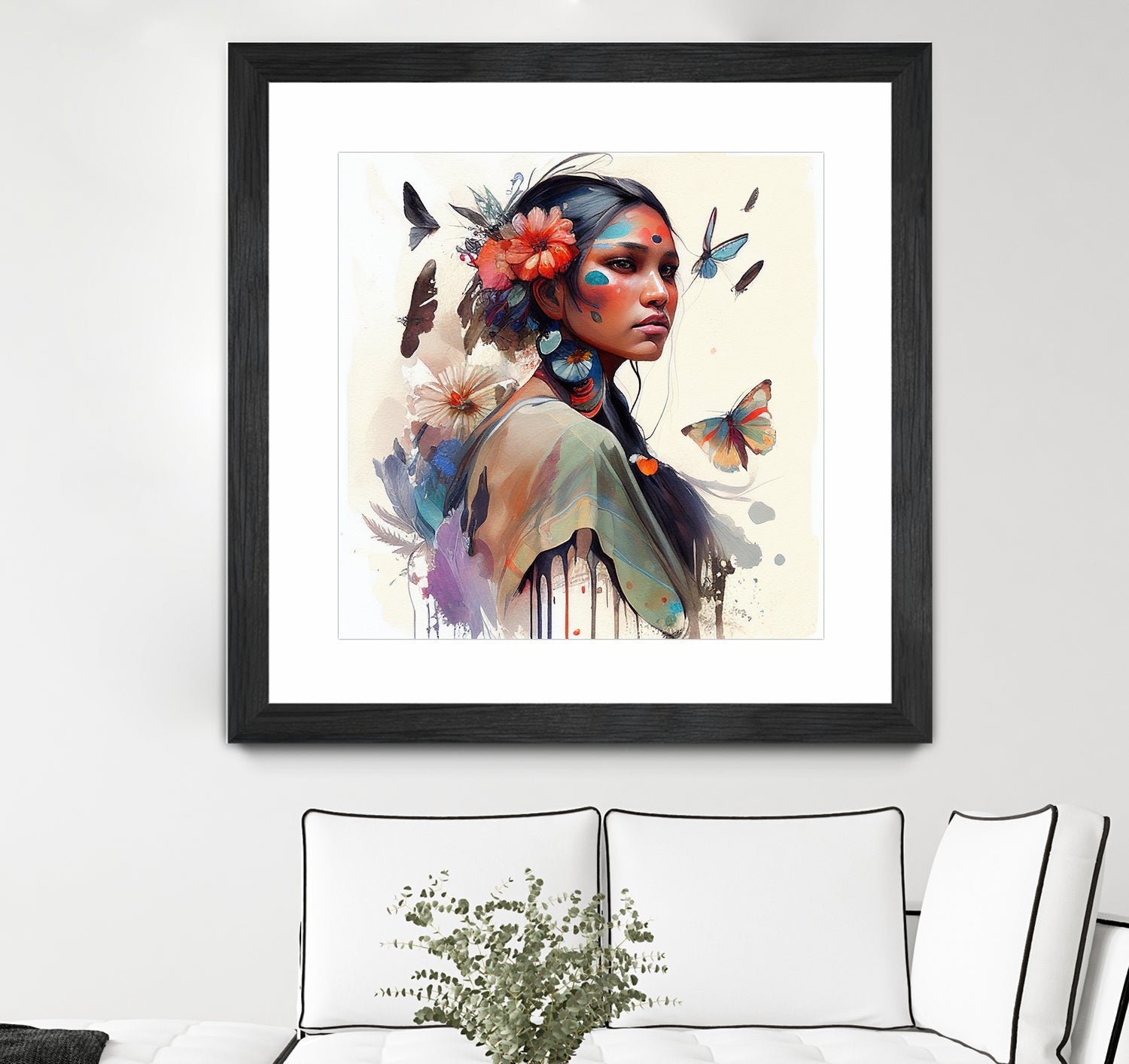 Watercolor Floral Indian Native Woman #3 by Isabel Cerdá Muñoz on GIANT ART - brown digital painting