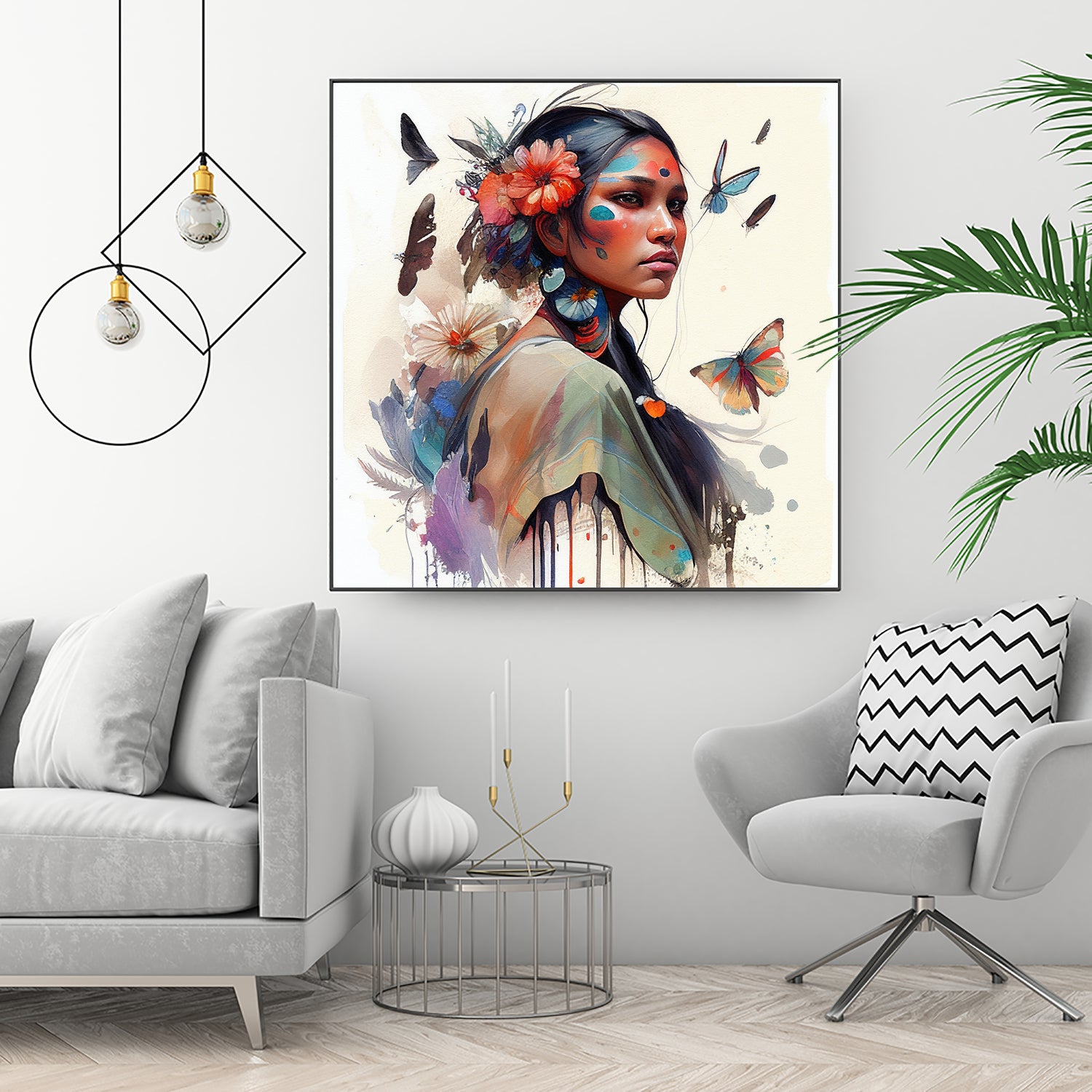 Watercolor Floral Indian Native Woman #3 by Isabel Cerdá Muñoz on GIANT ART - brown digital painting