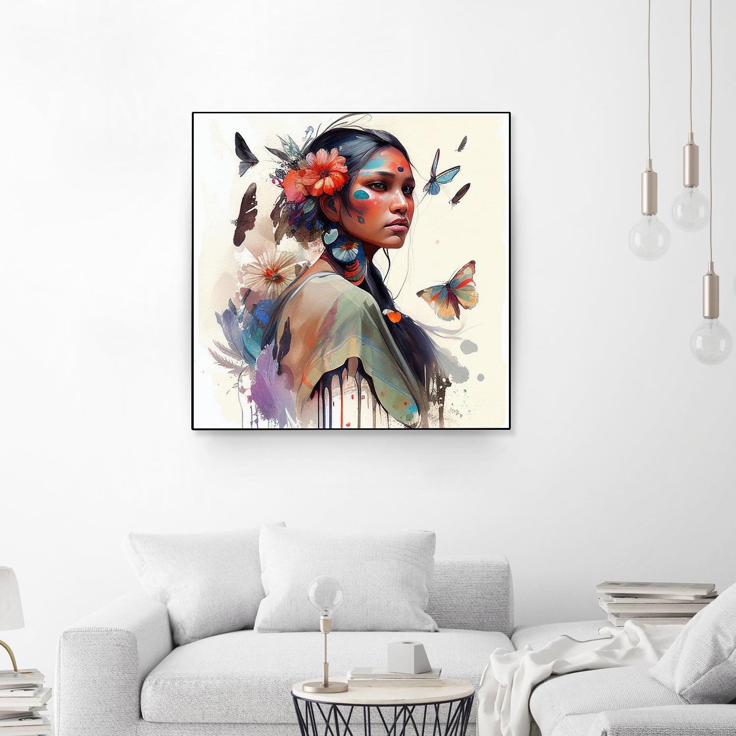 Watercolor Floral Indian Native Woman #3 by Isabel Cerdá Muñoz on GIANT ART - brown digital painting