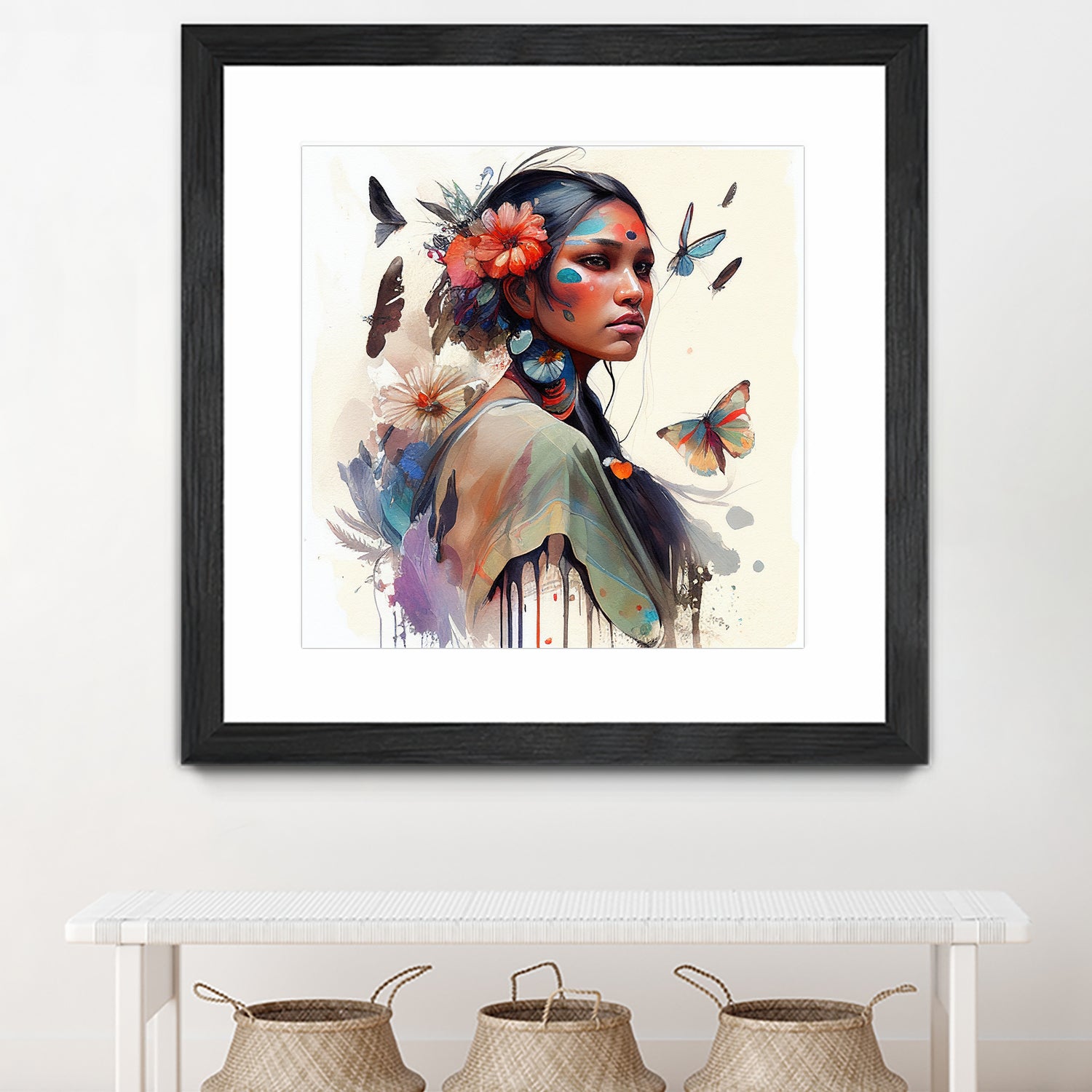 Watercolor Floral Indian Native Woman #3 by Isabel Cerdá Muñoz on GIANT ART - brown digital painting