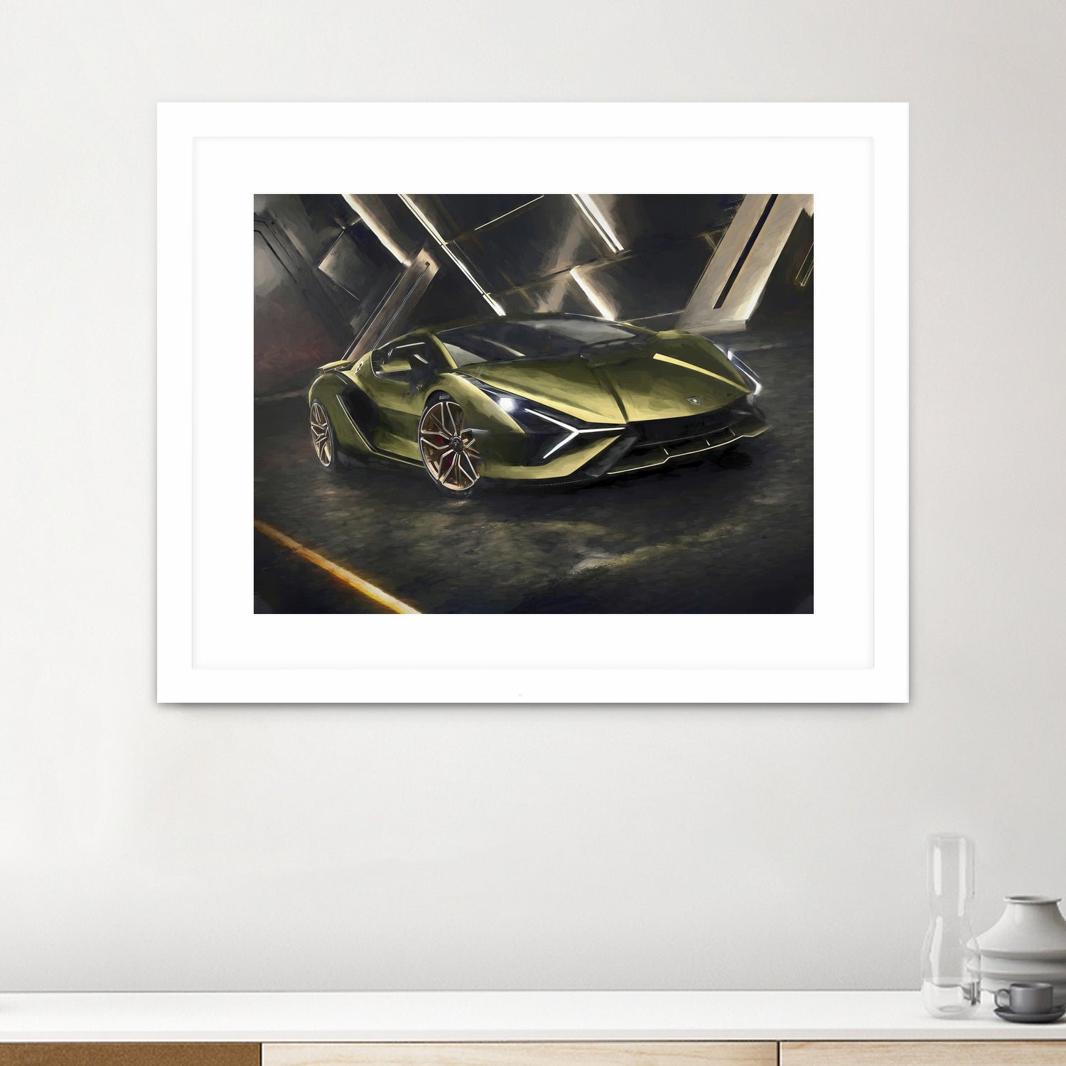 Lamborghini v2 in watercolor-sports car by miguel angel romero franco on GIANT ART - white digital drawing