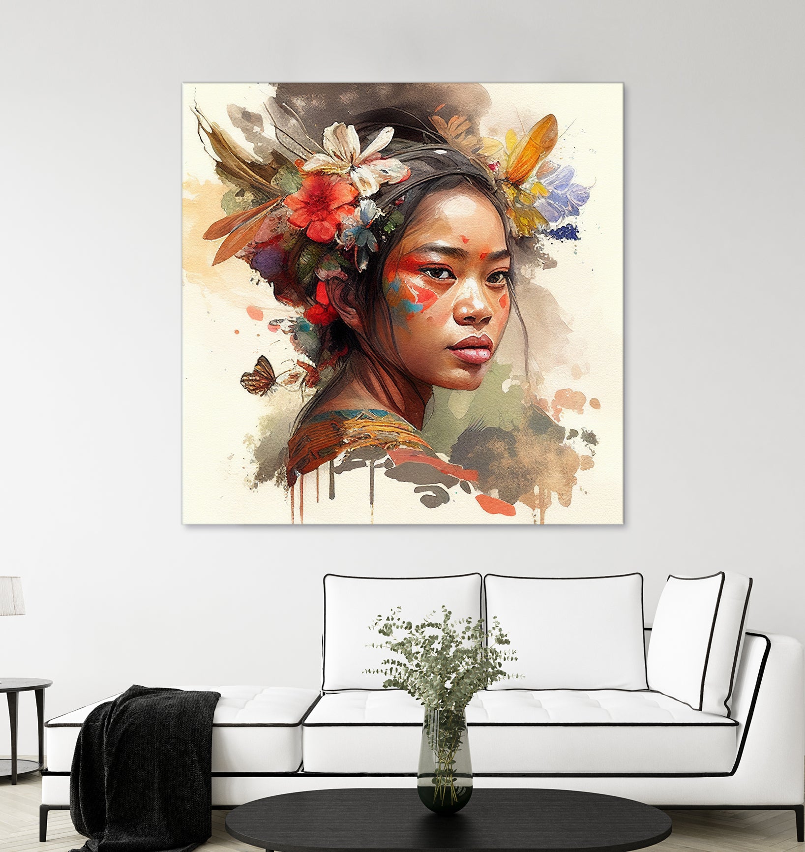 Watercolor Floral Indonesian Native Woman #3 by Isabel Cerdá Muñoz on GIANT ART - brown digital painting